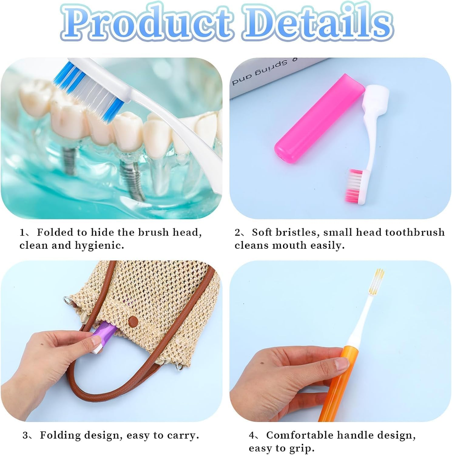 Soft Bristle Mini Foldable Tooth Brush with Case, 10Pcs Mini Folding Traveling Tooth Brushes with Case, Foldable Travel Toothbrush, Soft Bristle Travel Folding Toothbrush with Toothbrush Box image number 4