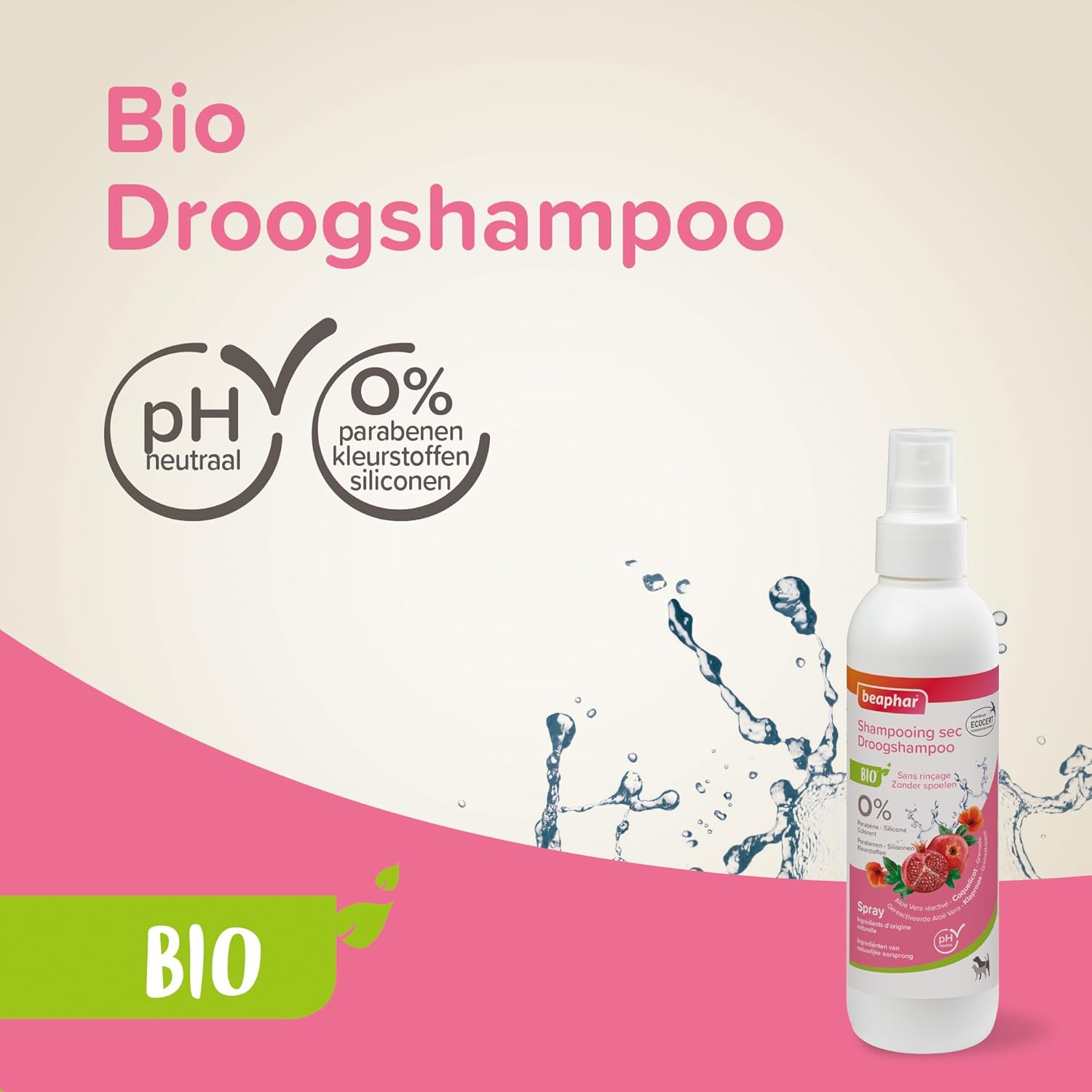 Beaphar ECOCERT Dry Shampoo for Dogs and Cats - Contains Aloe Vera, Bourretch Oil and Organic Mint - Ph Neutral - No Parabens/Silicone/Colours/Alcohol - 200 Ml image number 1