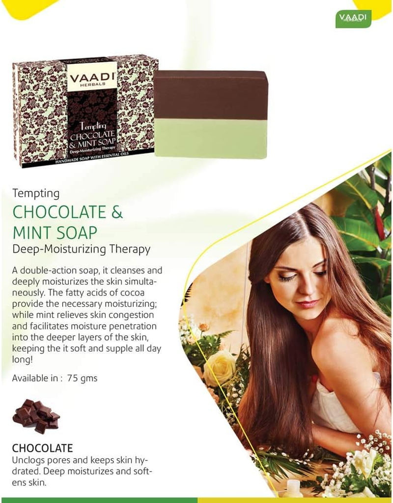 Chocolate and Mint Bar Soap - Deep Moisturising Therapy - Handmade Herbal Soap with 100% Pure Essential Oils - ALL Natural - Each 2.65 Oz - Pack of 3 (8 Oz) - Vaadi Herbals image number 6