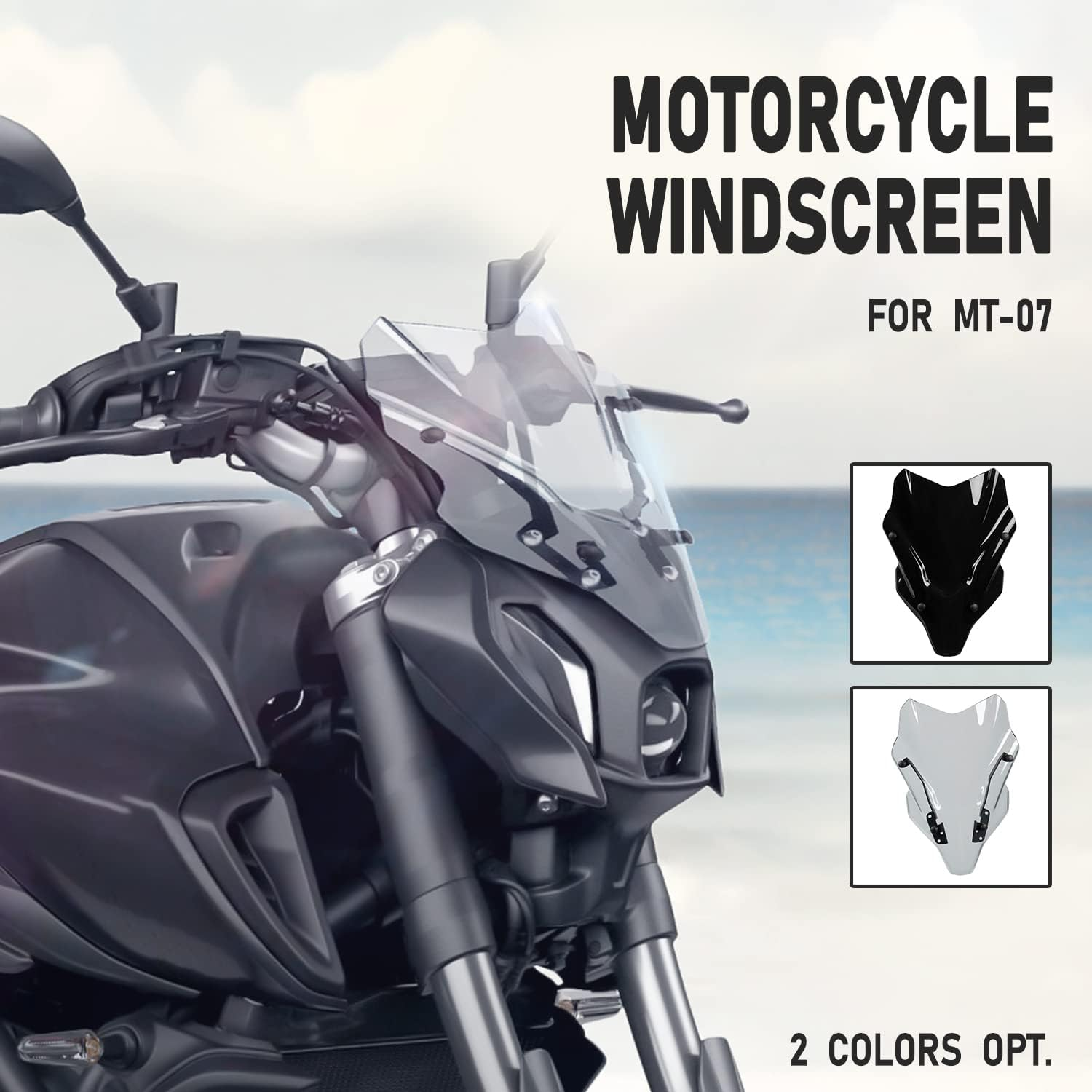Motorcycle Touring Windshield Windscreen Fairing Wind Deflector MT07 FZ07 Screen Shield Visor Protector W/Bracket Compatible with Ya-Maha MT FZ 07 MT-07 FZ-07 2021-2024(Light Smoke) - Light Smoke image number 2