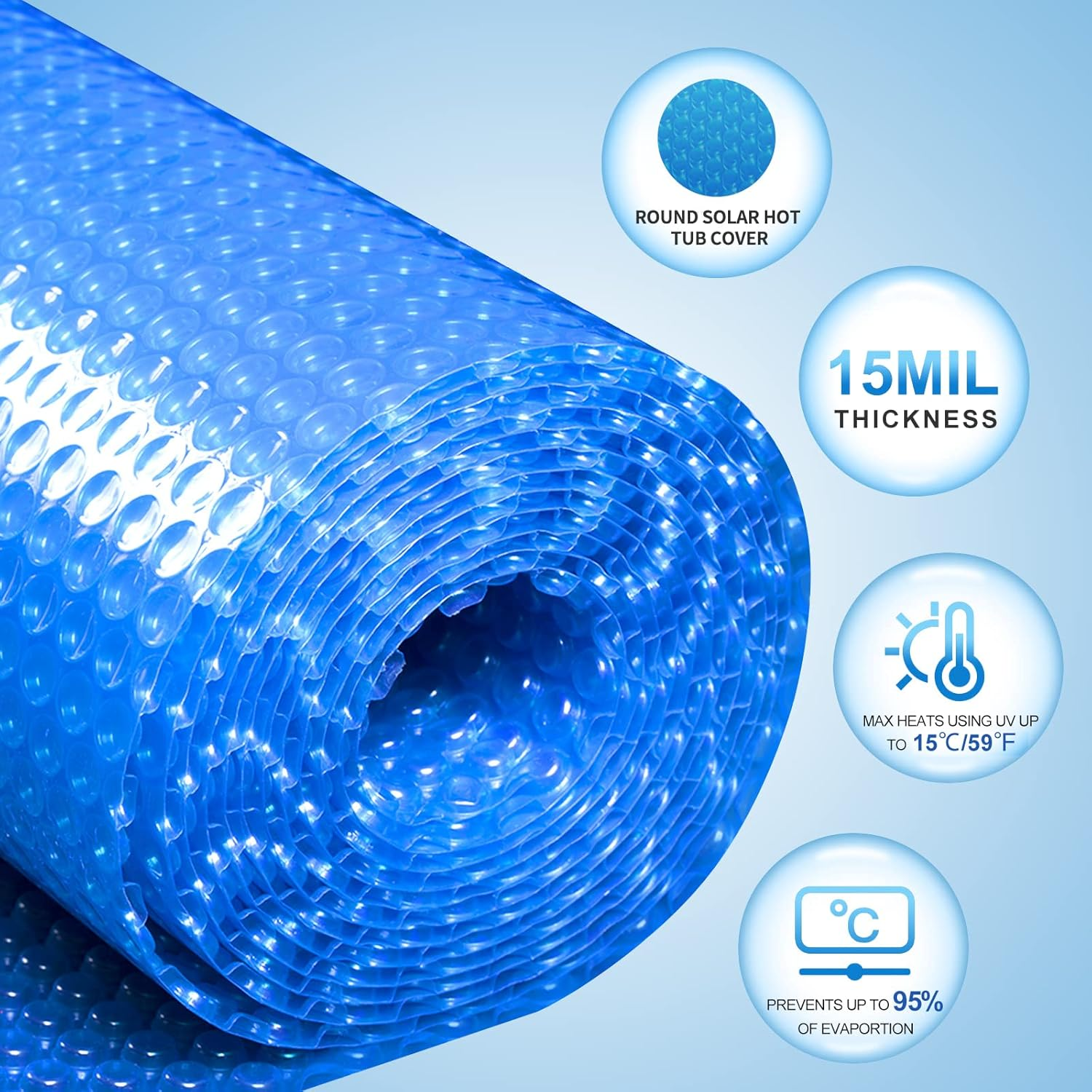 7X7 Ft Solar Hot Tub Cover Spa Bubble Covers Blanket for 7 X 7 Foot Square Hot Tub SPA Bubble Wrap Small Pool Cover Protector, 15-Mil Circle Thermal Insulation Floating Blankets (84 X 84 Inch) image number 4