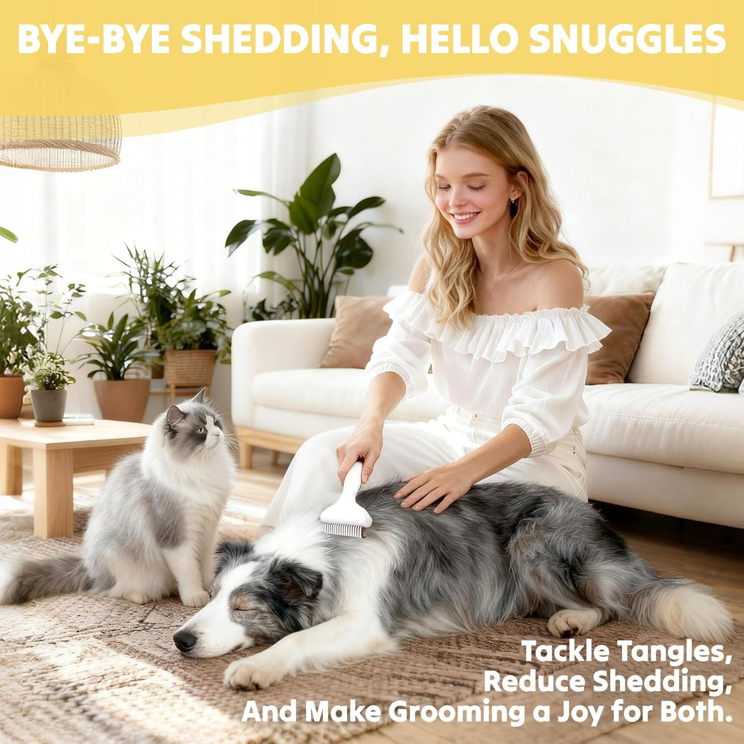 Cat & Dog Grooming Brush &ndash; Dematting Comb & Undercoat Rake for Medium to Long Hair Pets, Easy One-Click Hair Removal image number 1