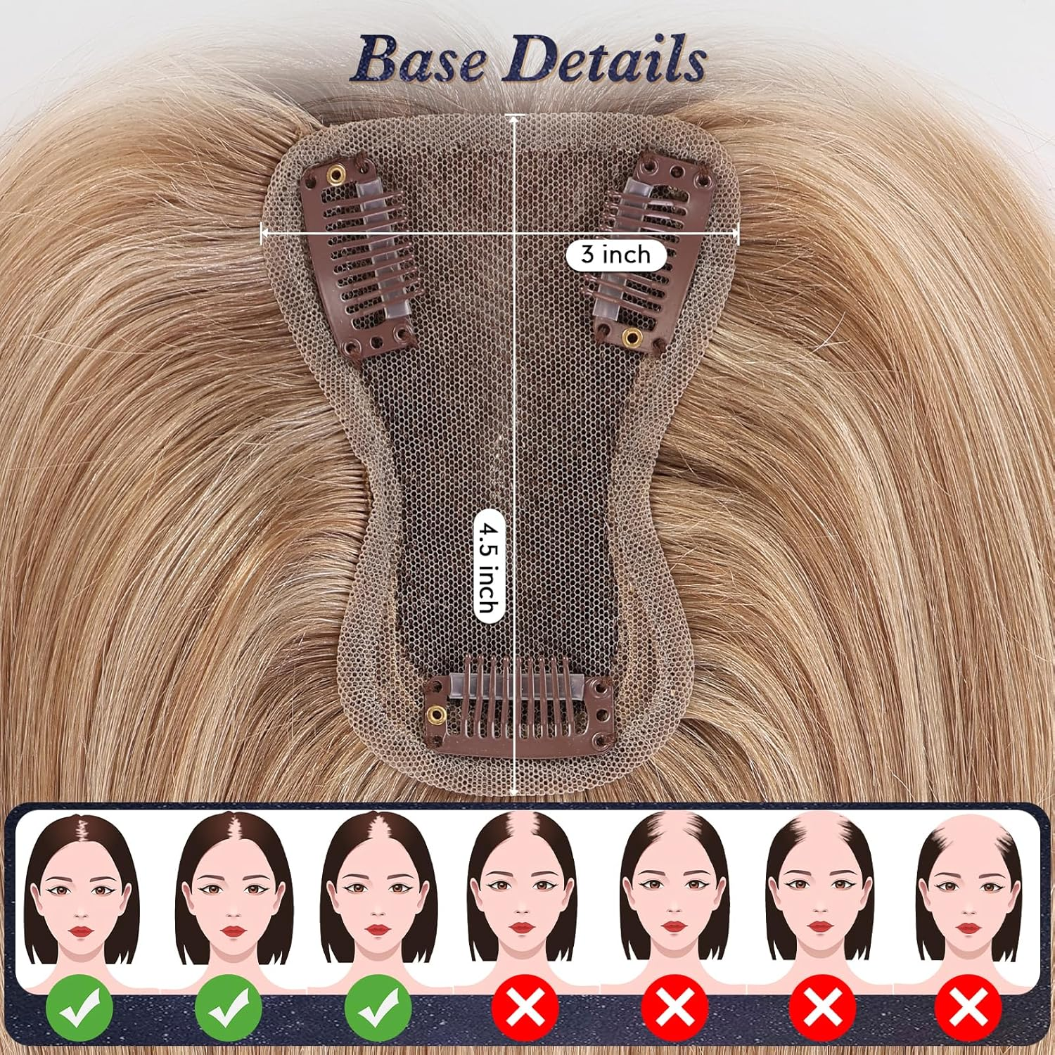 Starluck Real Human Hair Toppers for Women 10Inch-Suitable for Thinning Hair No Bangs 3 * 4.5Inches Swiss Base Hand-Tied & 3 Secure Clips(4T10/16#) - Ash Blonde image number 7