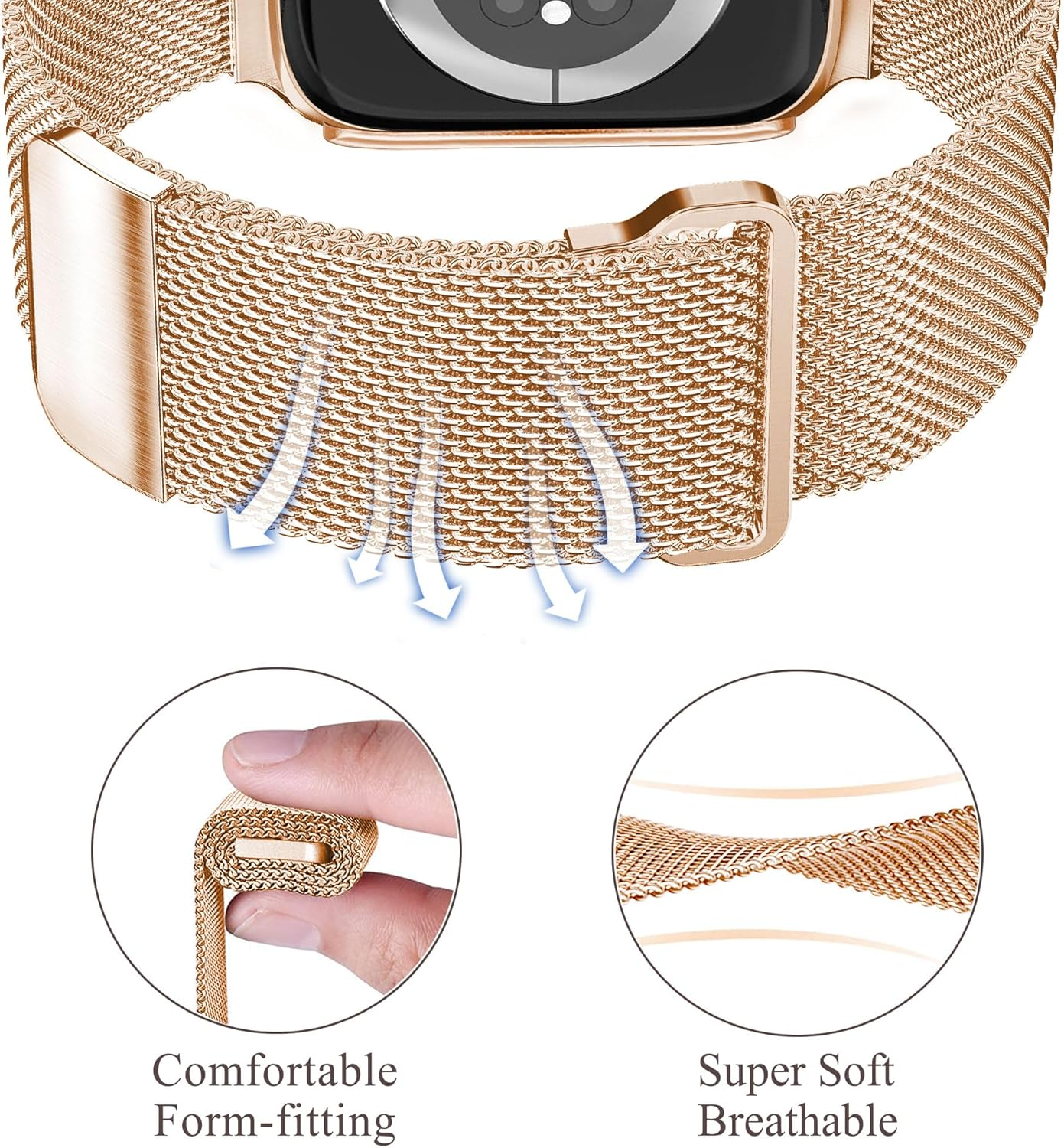 Ocaer Compatible with Apple Watch Bands with Case 40Mm 41Mm 42Mm 44Mm 45Mm 46Mm, Metal Magnetic Band with Screen Protector for Iwatch Series 11 10 9 8 7 6 5 4 SE 3 2 1,Stainless Steel Milanese Loop image number 2