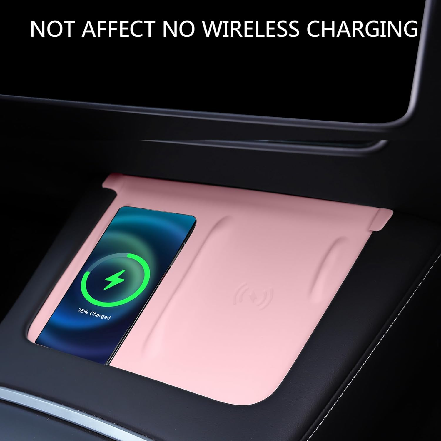TOPABYTE 3PCS Center Console Accessories for Tesla Model Y 2021-2024 and Model 3 2021-2023 Cup Holder Insert, Screen Edge Protector Frame, Silicone Wireless Charger Mat, Pink