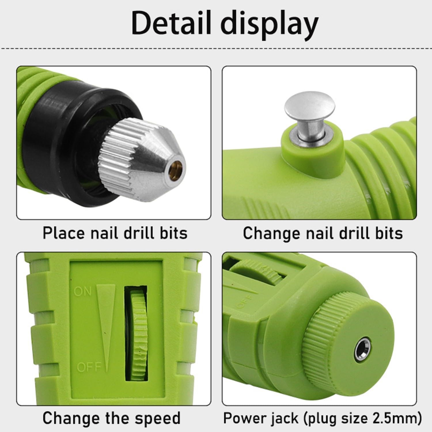 YIMART USB Electric Nail Drill - Portable Professional Manicure Pedicure Machine for Gel Nails with 6 Drill Bits, Polishing and Art Tools Kit (Green) image number 5