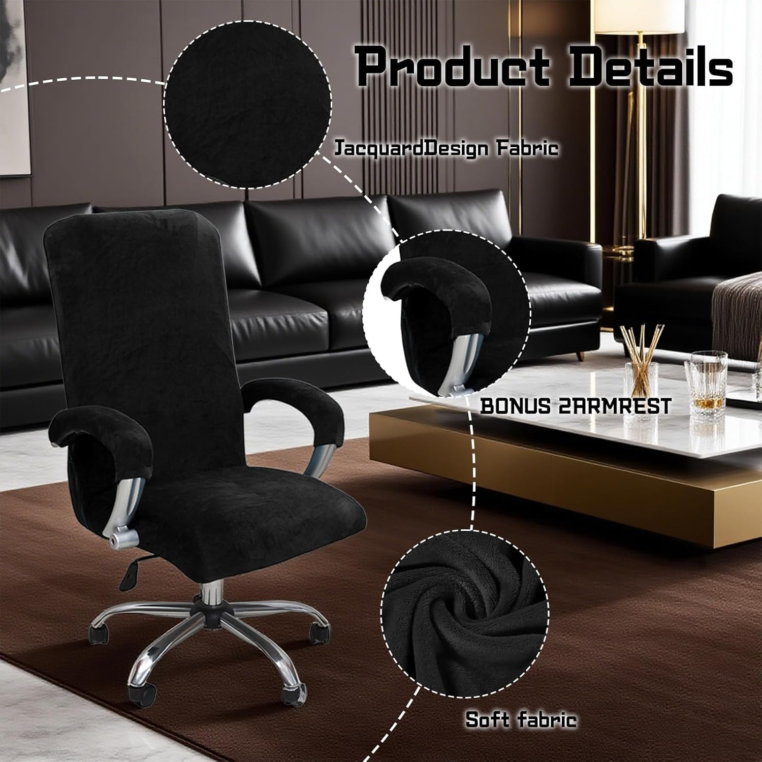 HDBHBH Stretch Office Chair Cover - Polyester Gaming & Computer Chair Slipcover with 2 Armrests, Universal Fit High Back Desk Chair Covers, Removable Black XL (Not Chair) image number 2