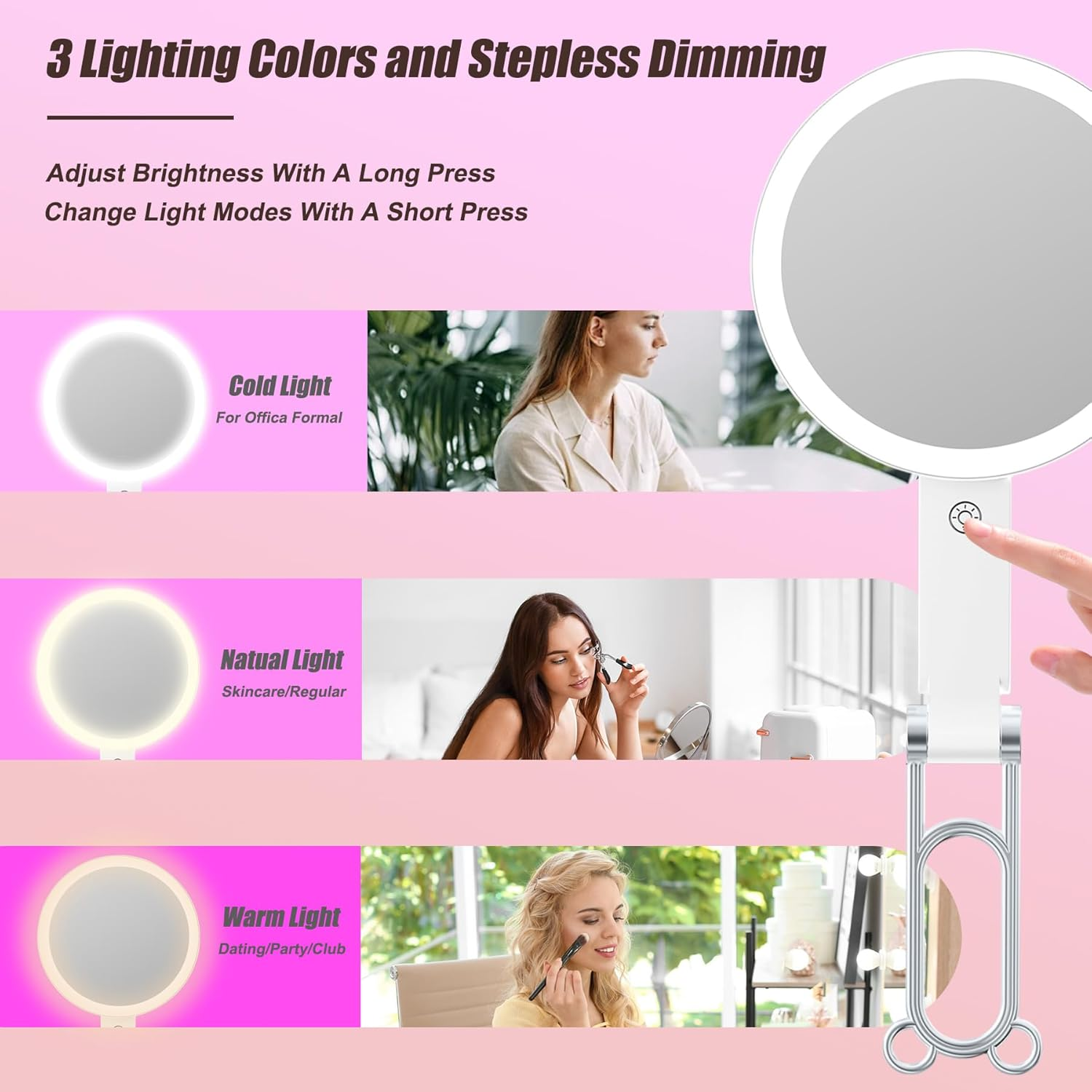 YQDUVNEY 20X Magnifying Mirror with Light Rechargeable Makeup Mirror, 3 Color Lighting Vanity Mirror, Portable Travel Handheld Mirror for Women image number 1