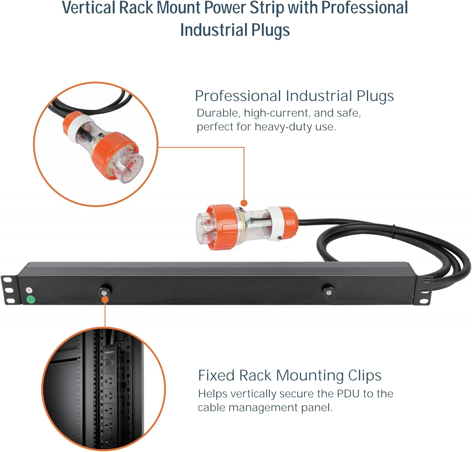 Tecmojo 10 Outlet Vertical Rack Mount PDU Power Strip,Power Distribution Unit for Server Cabinet, 2M Power Cord, Industrial Plug, Overload Protection, 250V 50/60HZ, Black image number 1