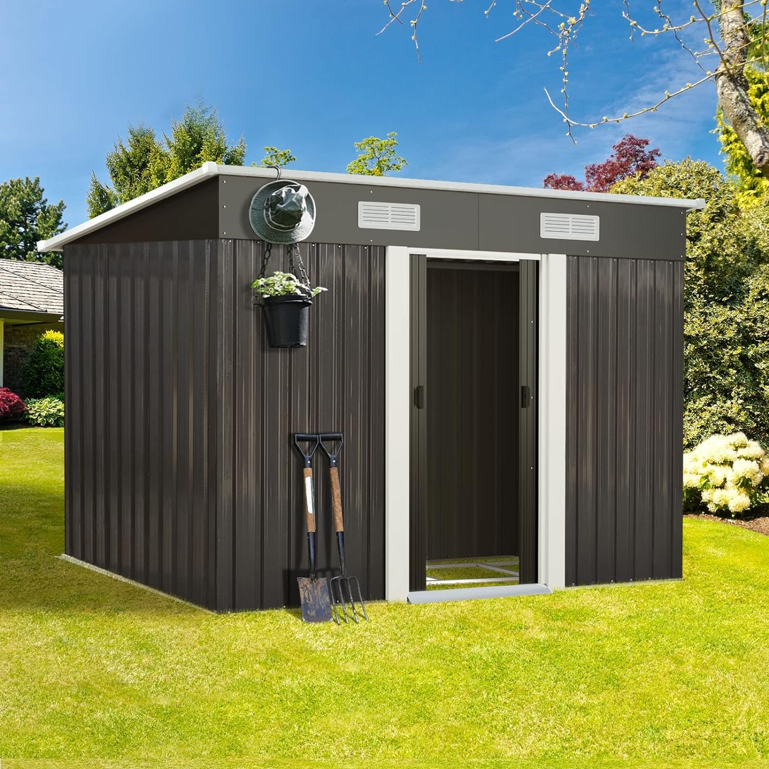 Livsip Outdoor Storage with Metal Base and Lock 2.38 X 1.31M Garden Shed
