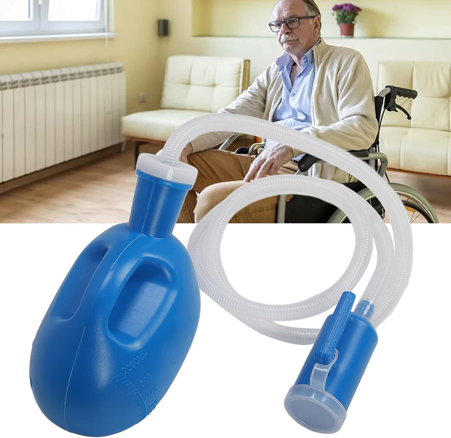 Portable Urinals, 2000Ml Unisex Urinals Large Pee Bottle, Spill Proof Male Urine Bottles with Lid, Telescopic Tube Urinals for Men, Potty Container for Car Home Travel Hospital image number 4