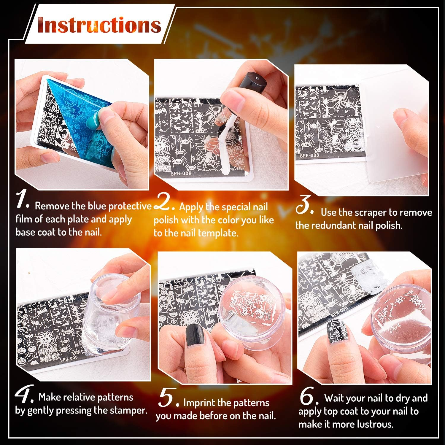 Whaline 4 Pieces Christmas Nail Art Plates and Halloween Nail Art Plates Image Stamp Templates Stamping Kit DIY Print Manicure Salon Design Style 2 image number 4