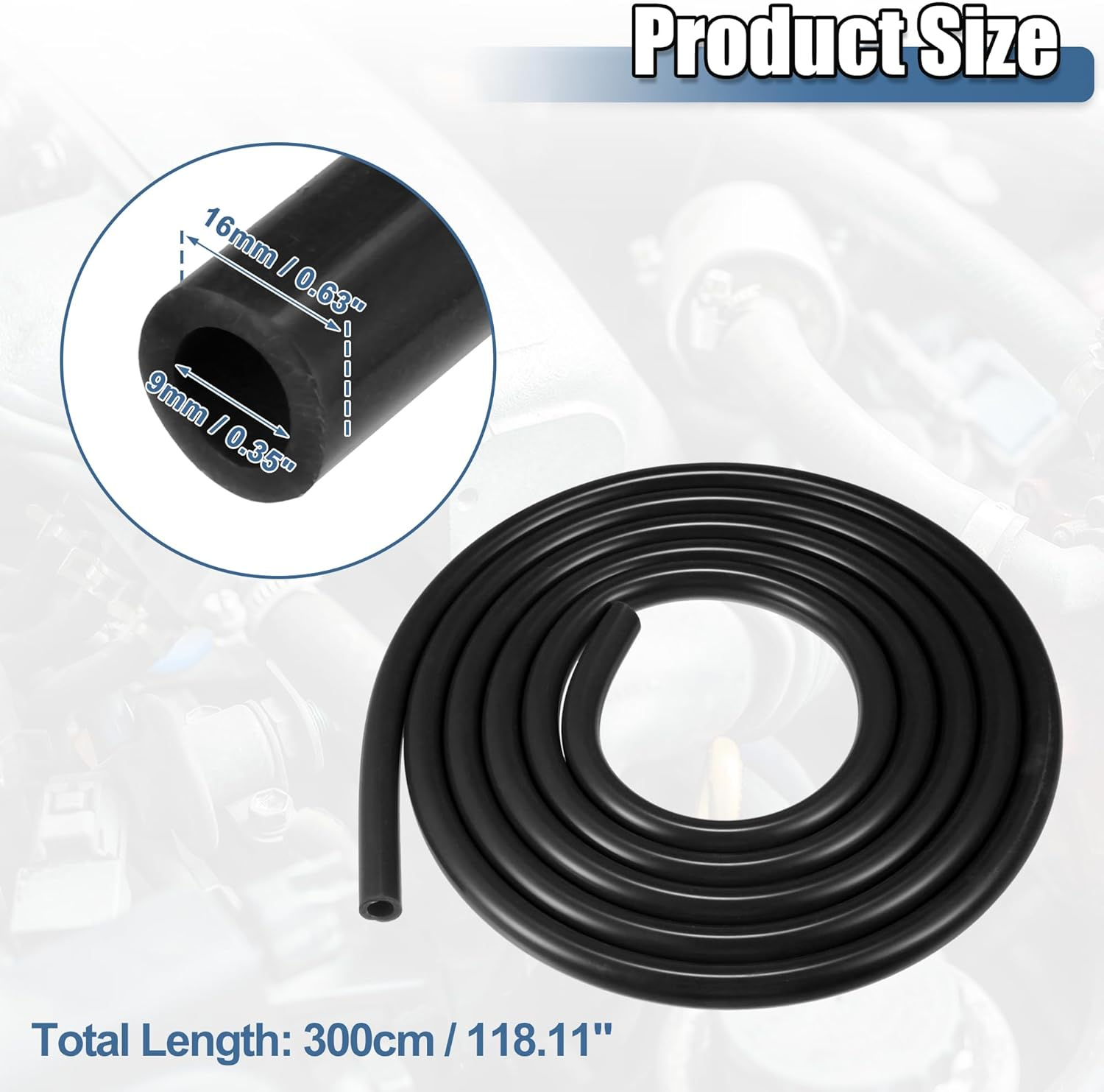 X AUTOHAUX 1 Set Silicone Vacuum Tubing Hose 300Cm 9Mm ID Engine Automotive Vacuum Silicone Hose Line Black image number 3