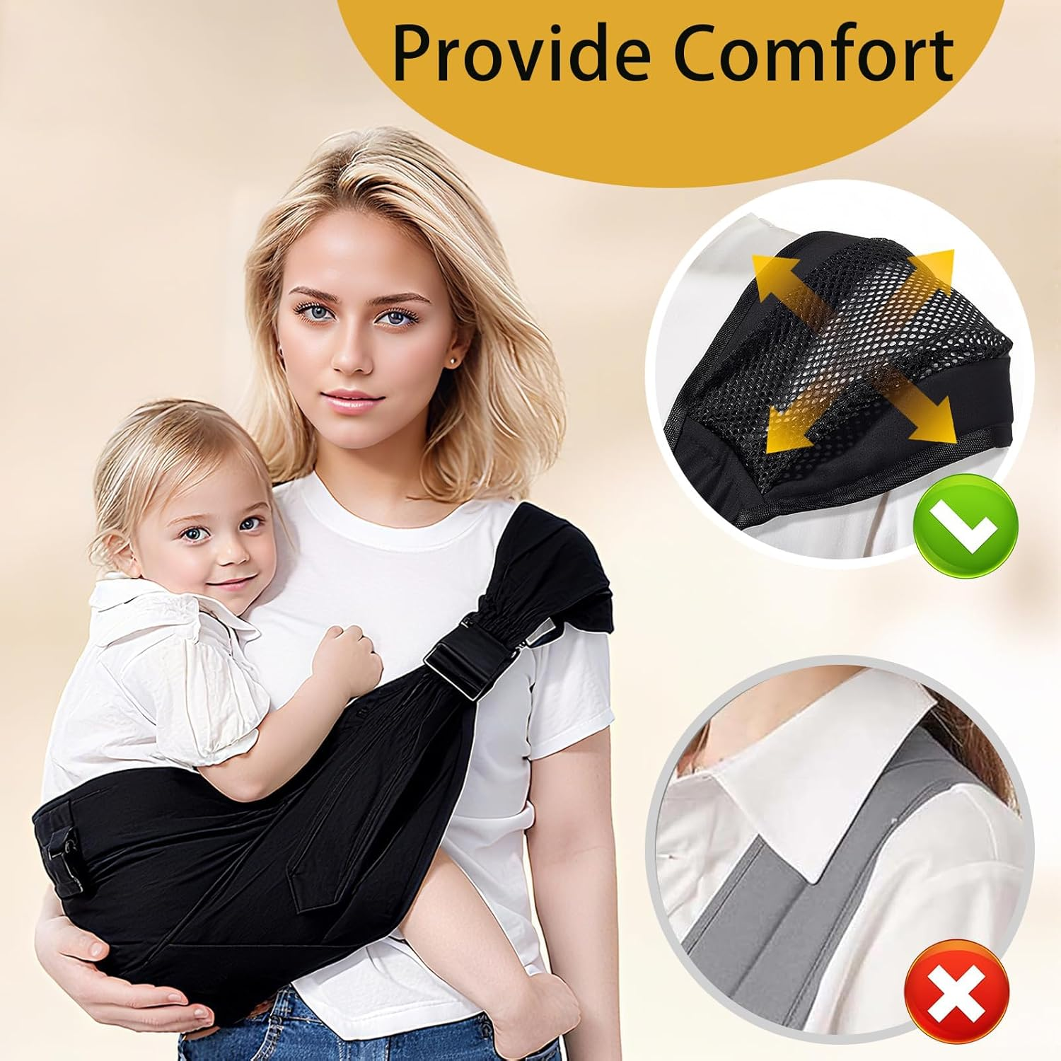 Adjustable Baby Sling Carrier &ndash; Breathable Mesh Hip Seat Carrier for 10-45 Lbs Infants & Toddlers, Baby Carrier Sling with Non-Slip Design for Hands-Free Parenting (Black)​​ image number 3