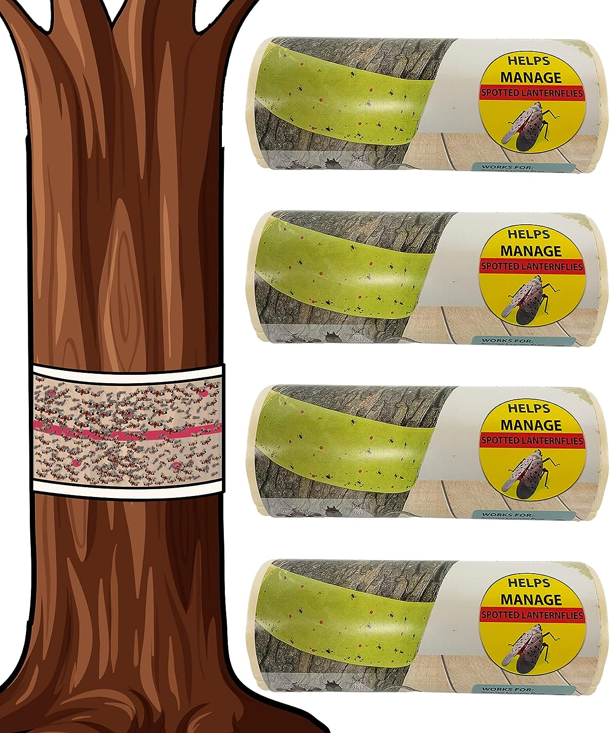 W4W, Spotted Lantern Fly Tree Trap - 4 Rolls (30 Feet Each Roll) - Lanternfly Tree Tape Creates a Sticky Barrier Protecting Trees from Harmful Insects - Non-Toxic image number 2