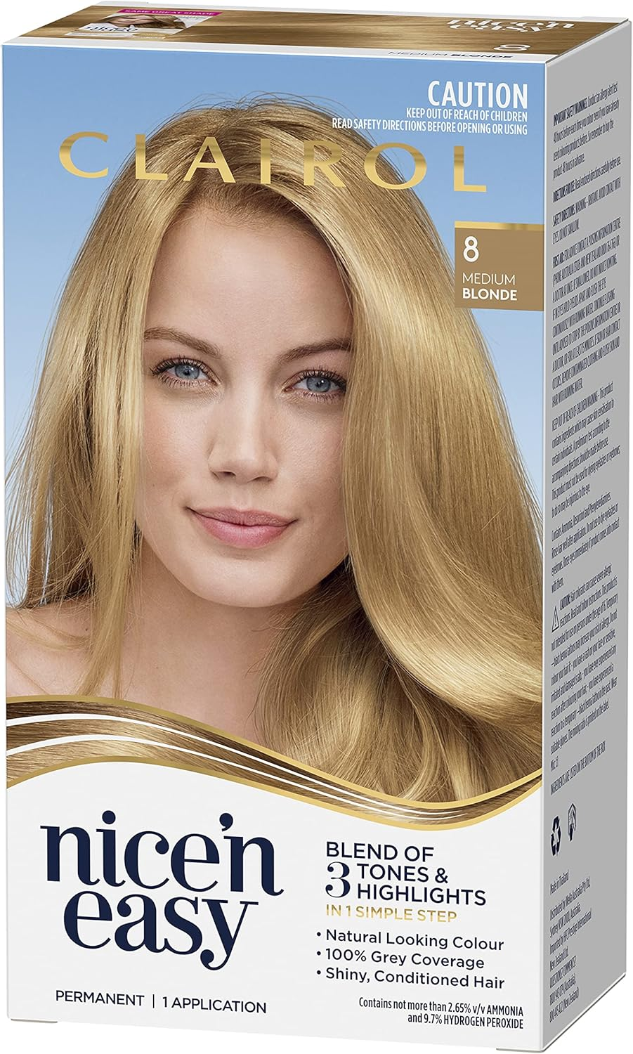 Clairol Nice 'N Easy Permanent Hair Colour 8 Medium Blonde, 100 Percent Grey Coverage, Natural Looking Hair Colour