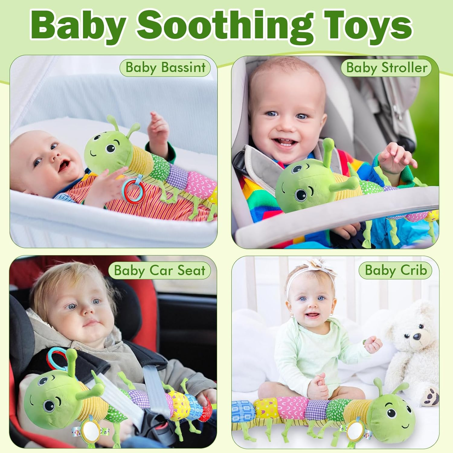 Baby Sensory Toy 0-6 Months Tummy Time Musical Stuffed Animal Caterpillar Toy with Baby Mirror Crinkle Rattle and Rattles for Infants 6-9-12 Months Newborn Girls Boys Baby Gift image number 1