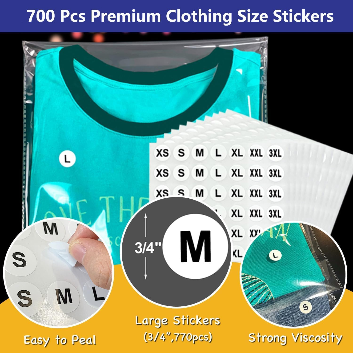 100PCS Thick Clear Plastic Cellophane T-Shirt Packaging Bags with Clothing Size Stickers, Tee Shirt Packing Wrapping Clothes Bags, Resealable Self Seal Adhesive Apparel Bags (10.6X 14.5 Inch) image number 3