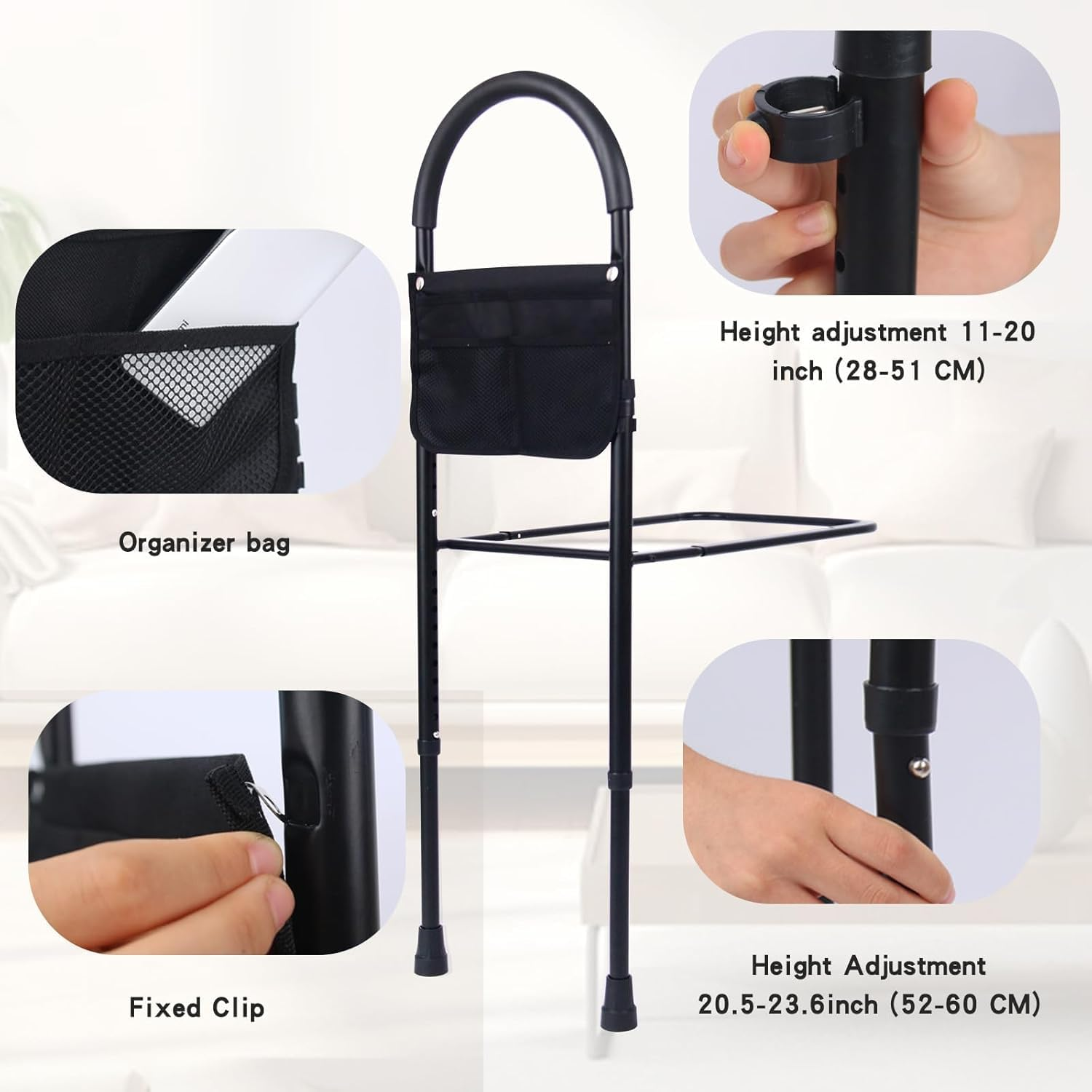 Joliling Safety Bed Rail, Mobility Aid with Legs & Storage Pocket Adjustable in Height Bed Assist Bar Fall Prevention Stability Bed Guard Fits Adults, Senior, Handicap, Disabled image number 6