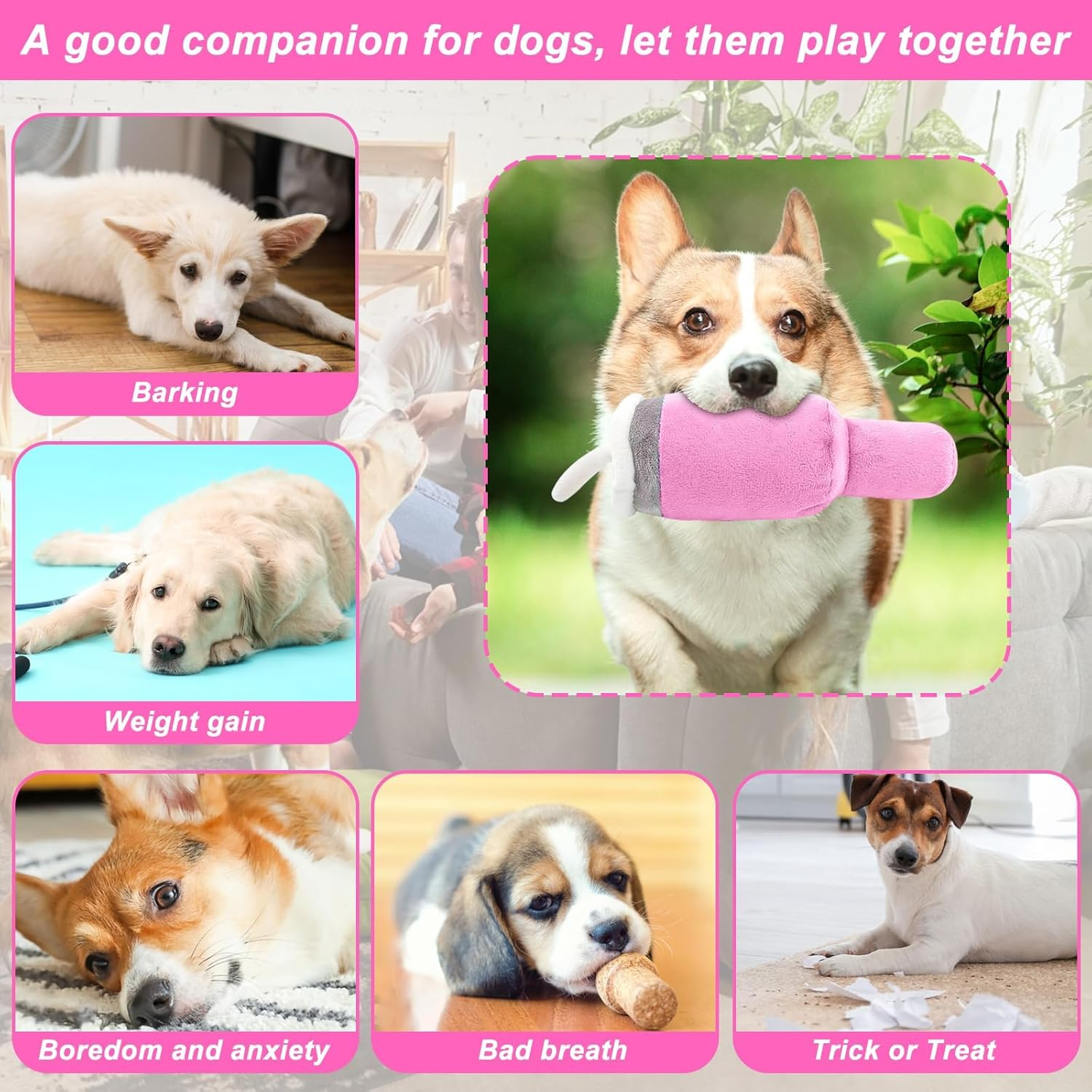 Tumbler Cup for Dogs - Funny Pink Dog Toy, Cute Plush Pup Bottle image number 3