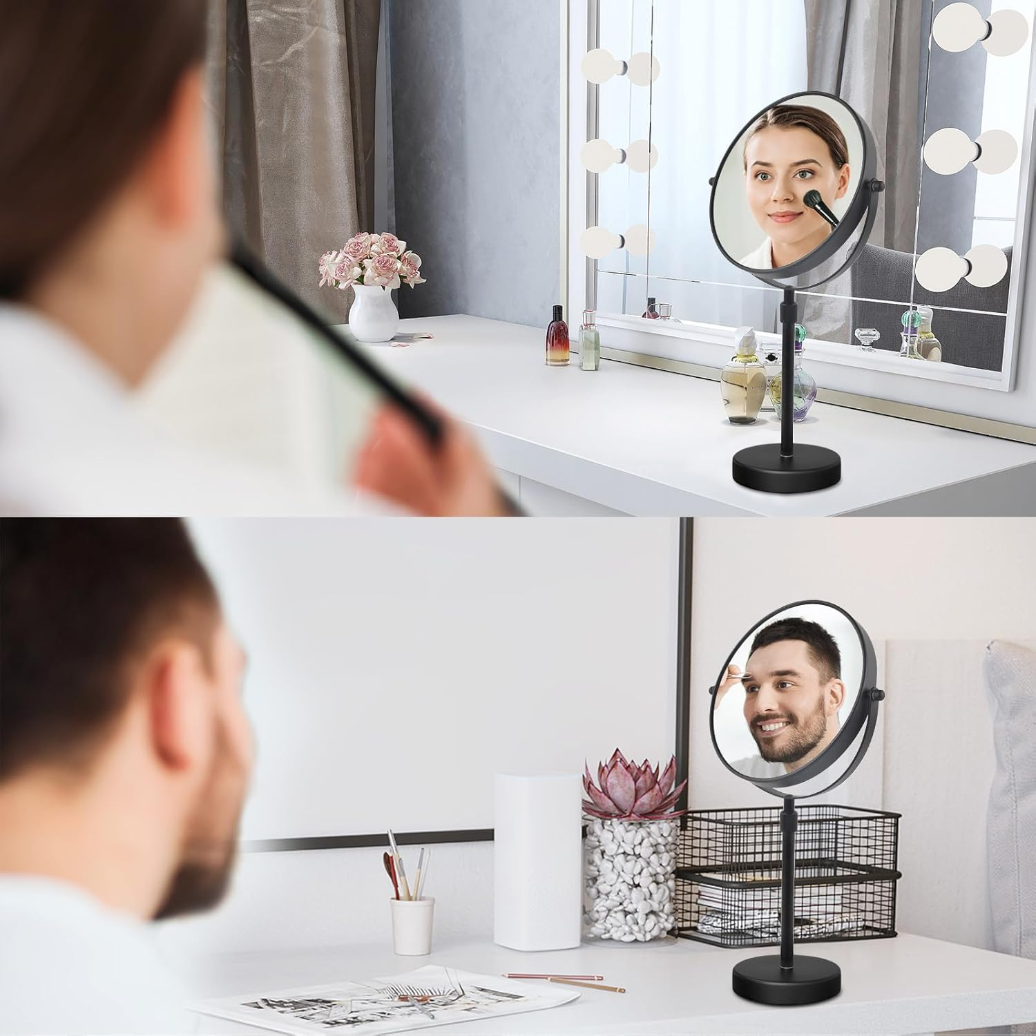 Nicesail Higher Taller Tabletop Makeup Mirror of 8 Inch, 5X Magnified Makeup Mirror Countertop Standing, Height Adjustable, Double Sided Mirror in Matte Black (8 Inch, 5X)&hellip; image number 4