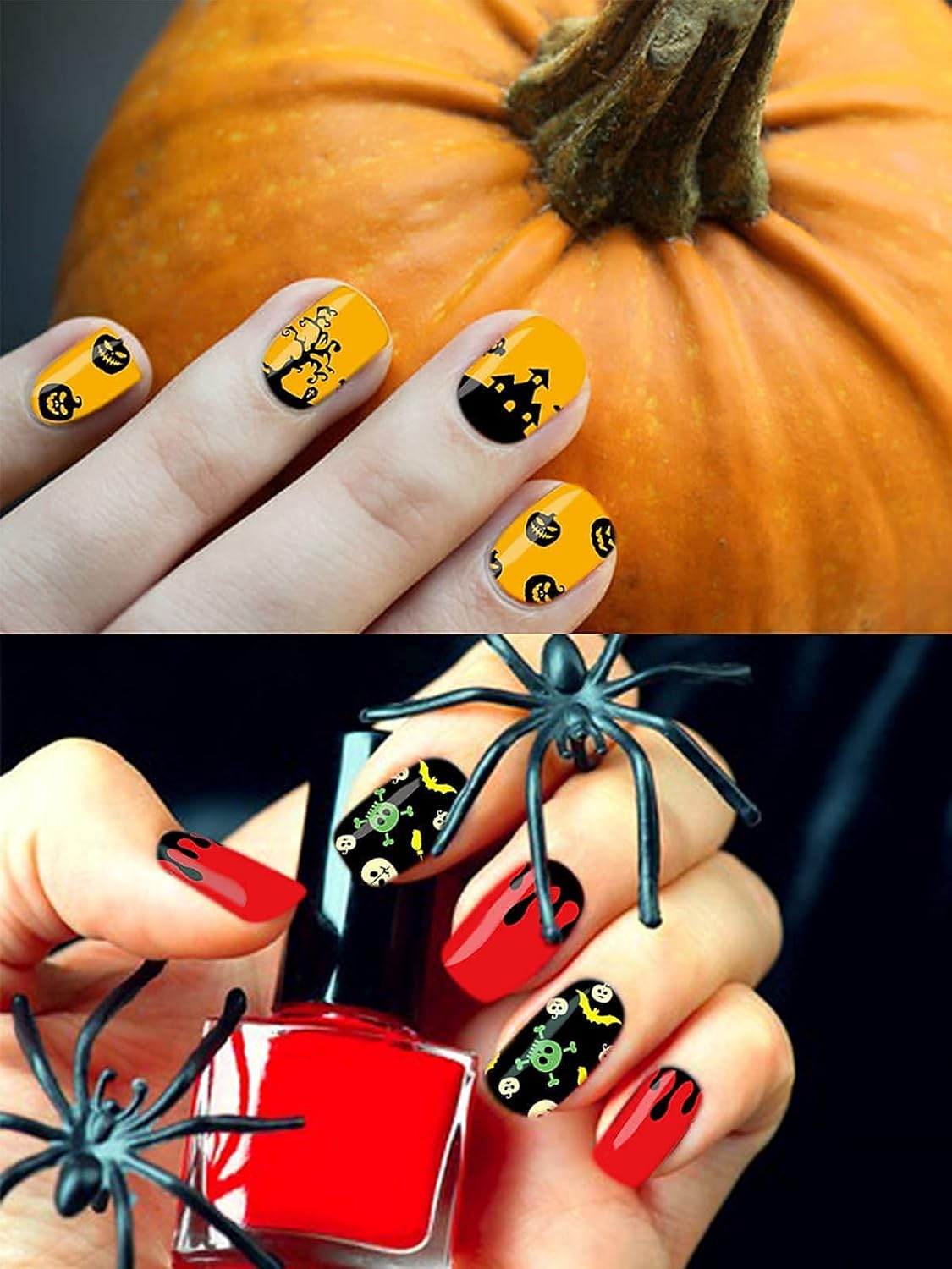 Luminous Halloween Nail Wraps Decal with Nail File, EBANKU Self-Adhesive Nail Art Sticker for Halloween Skull Pumpkin Spider Full Wraps Strips for Women Girls Party Nail Decorations image number 1