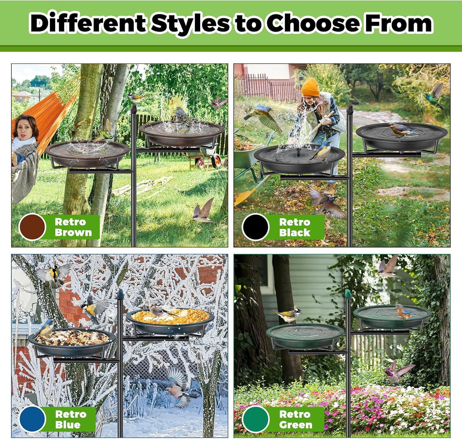 46 Inch Metal Bird Bath for Outside, Vintage Freestanding Birdbaths Feeder Bowl, Stable & Easy to Clean Birdfeeder for Outdoors Garden Yard Lawn Decor (Black) - Black image number 3