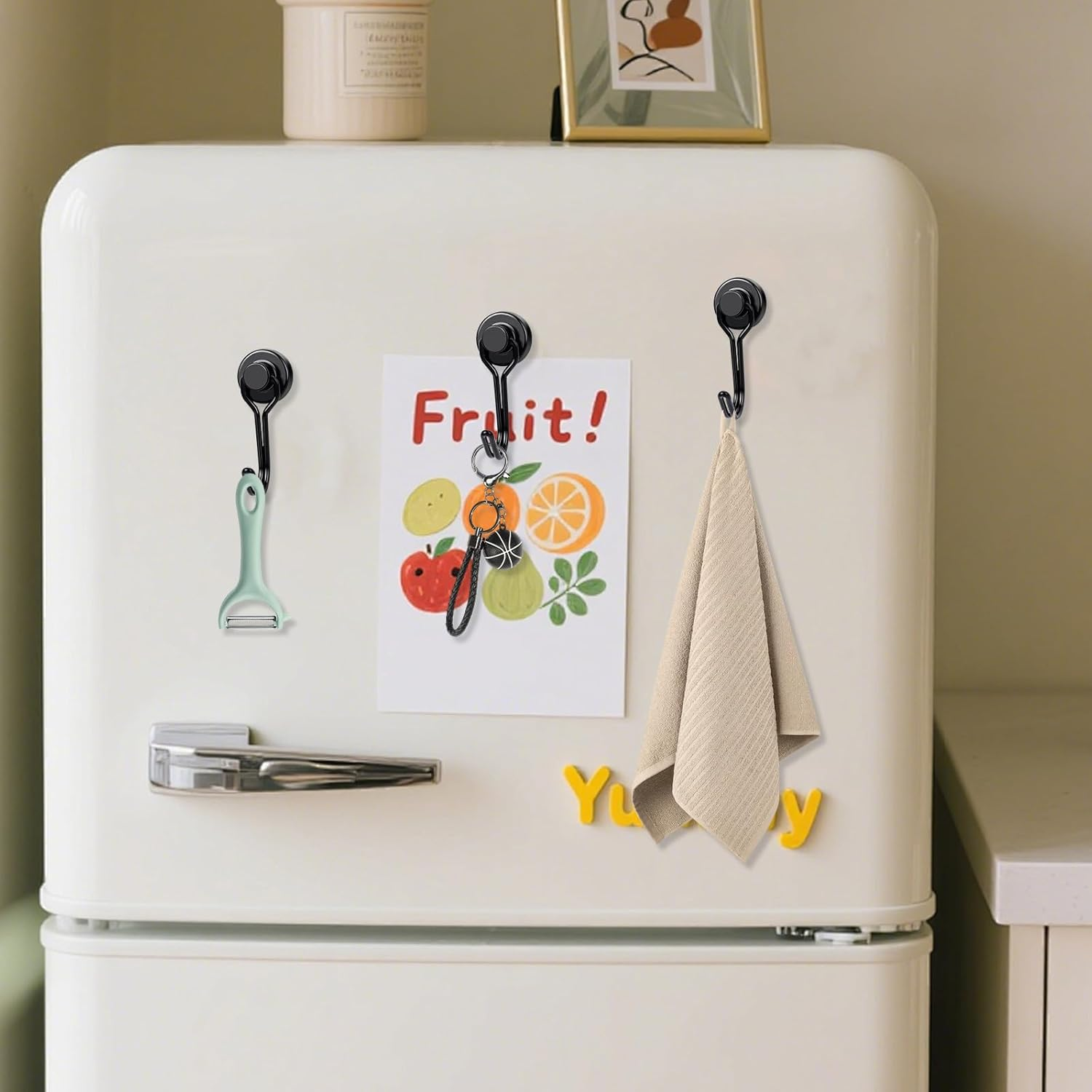 E BAVITE Black Swivel Swing, 30LBS Powerful, Strong Neodymium Rare Earth Magnetic Hooks. Perfect for Refrigerator, Kitchen and Other Magnetic Surfaces, Pack of 6 image number 4