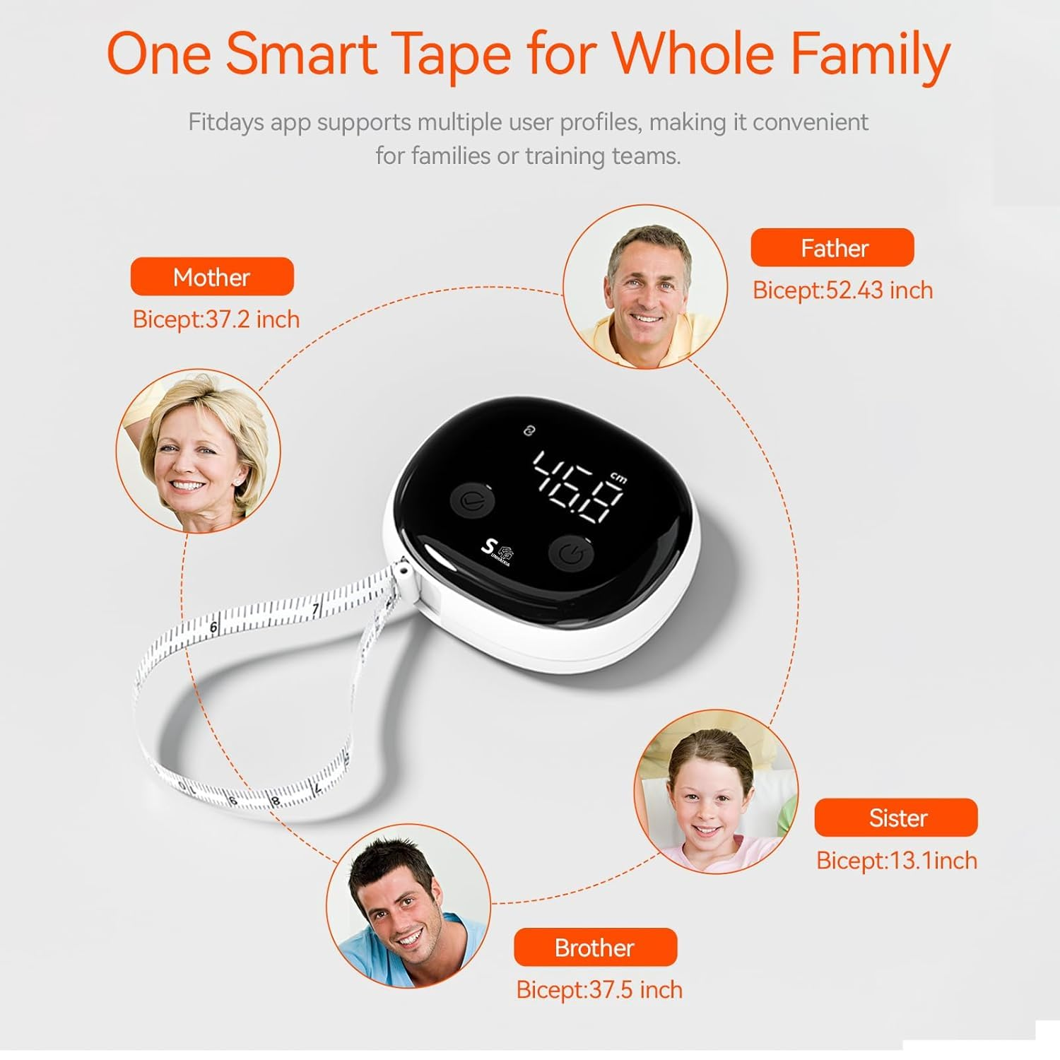 Fitdays Smart Body Tape Measure | Bluetooth Body Fat BMI Tool with LED HD Display & Auto-Retract | Fitness & Weight Loss Tracker for Waist/Hips/Arms | Fitdays App Sync (Black) image number 4