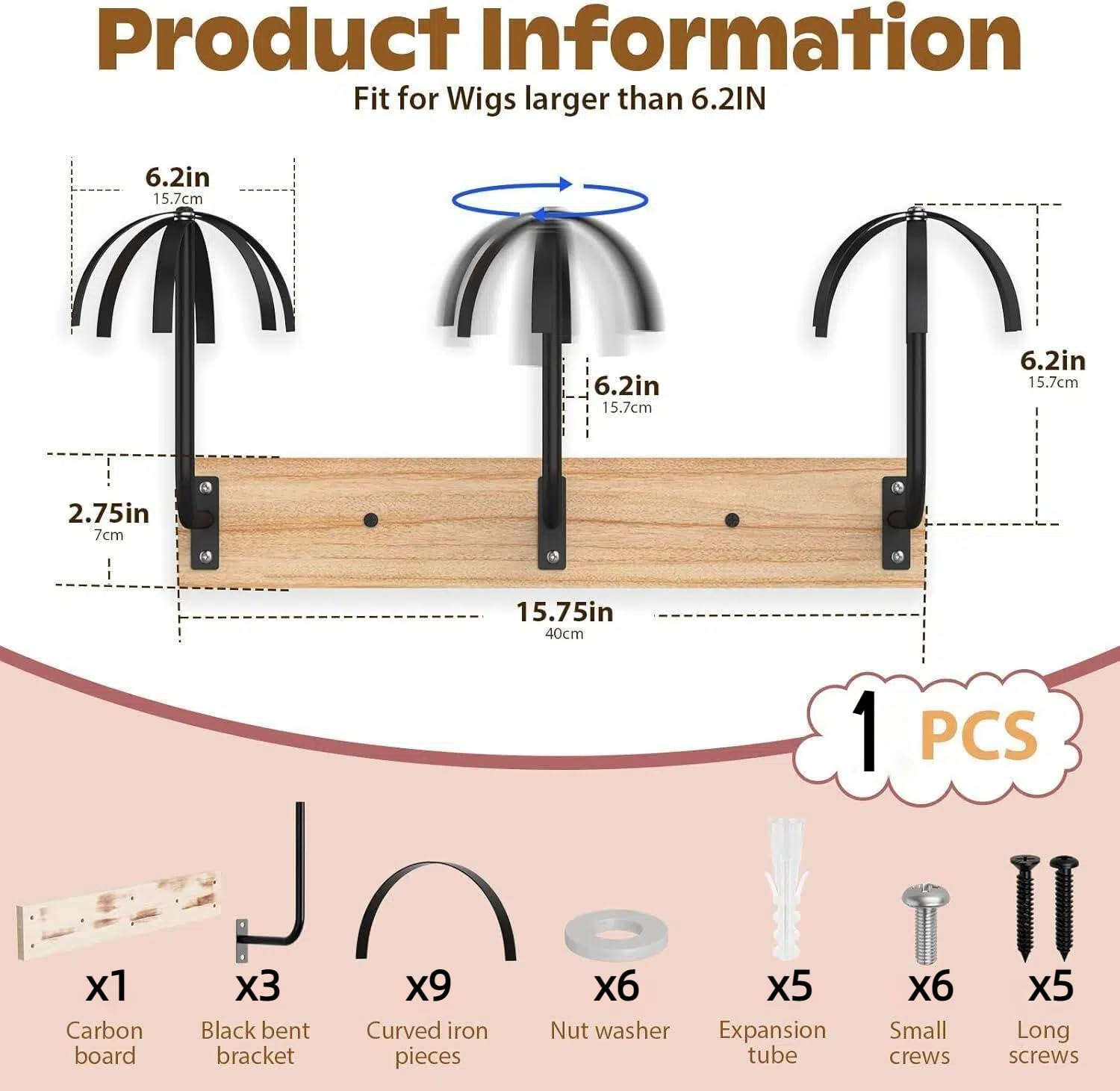 Holdonelight Wall Mounted Wig Stand Multi Wig Holder Storage Styling image number 3