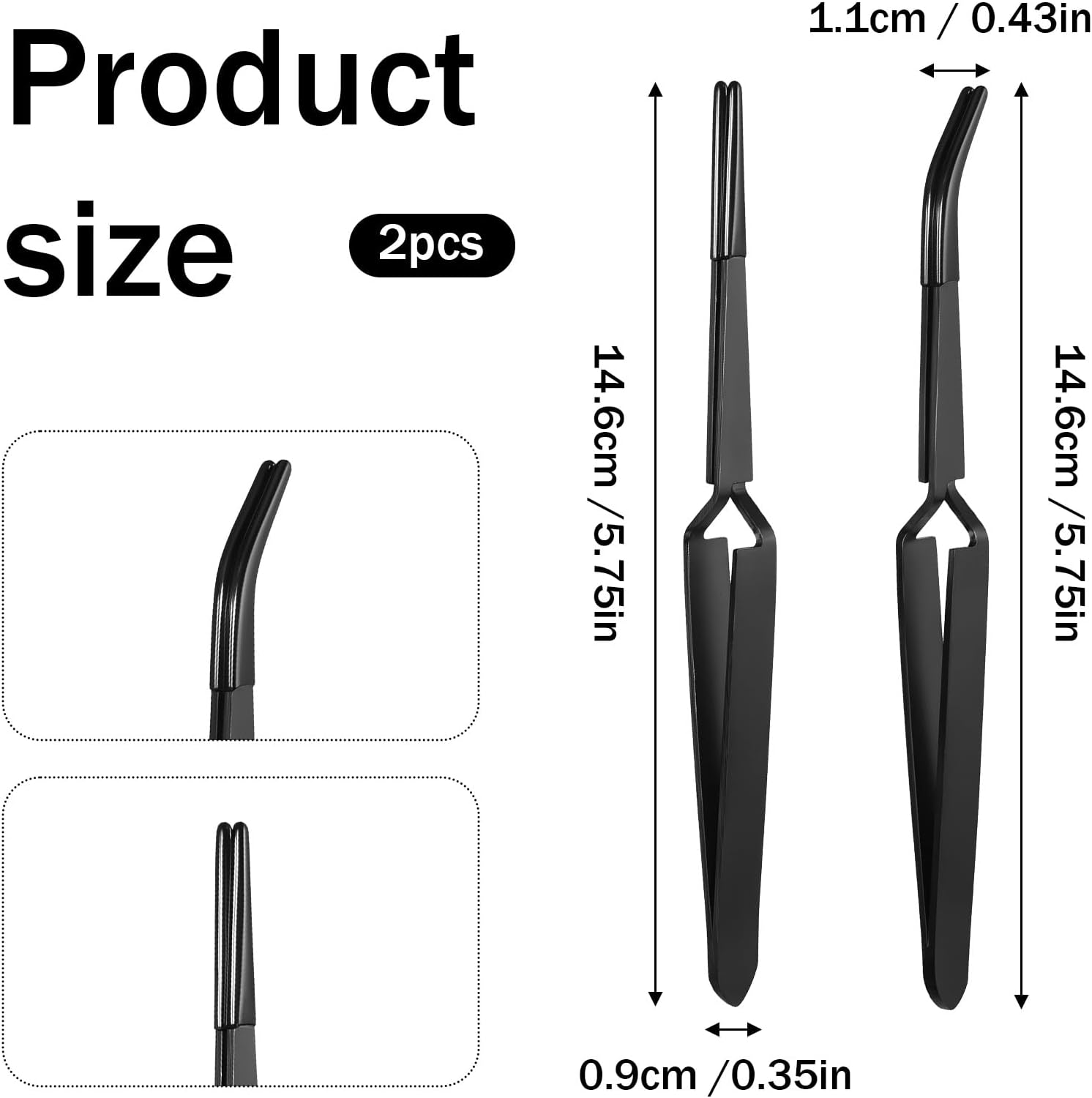 Reverse Tweezers for Crafting, 2 Pcs Rubber Tipped Tweezers Stainless Steel PVC Coated Bent and Straight Flat Tip Cross Locking Precision Tweezer Set for Crafts Jewelry Beads Coins Electronic (Black) image number 6