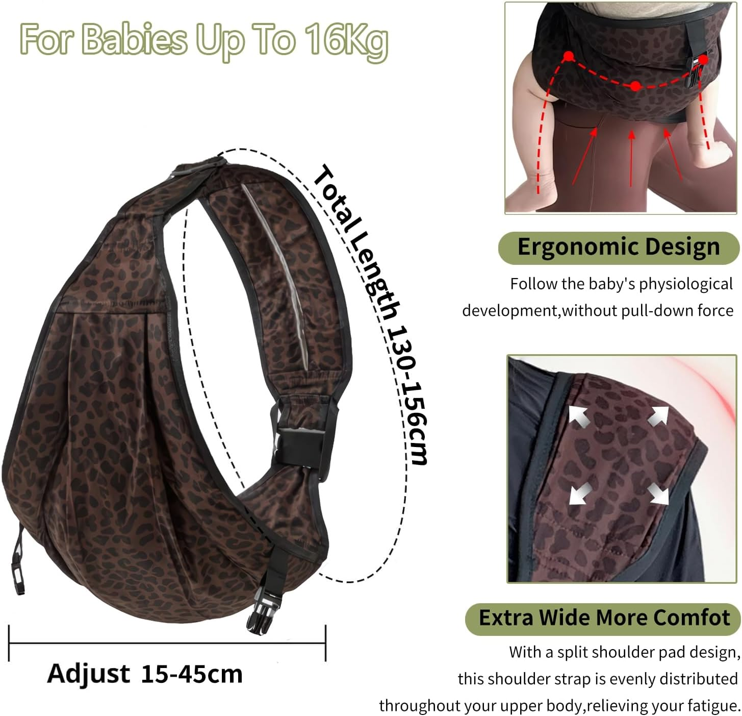 HJB VISSO Baby Carrier Toddler Sling, Adjustable Baby Sling Upgraded Comfortable Baby Wrap Carriers Ergonomic-Designed, Portable and Lightweight Travel Friendly Carrier 3~16KG (Leopard) image number 4