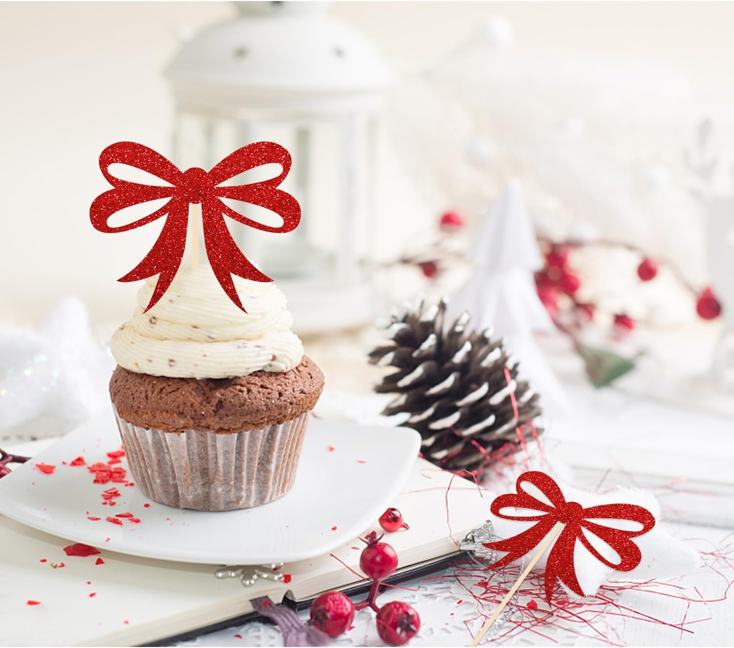 24 PCS Merry Christmas Cupcake Toppers for Christmas Decorations, Christmas Tree Cake Toppers for Christmas Party Supplies (Bow Tie) image number 2