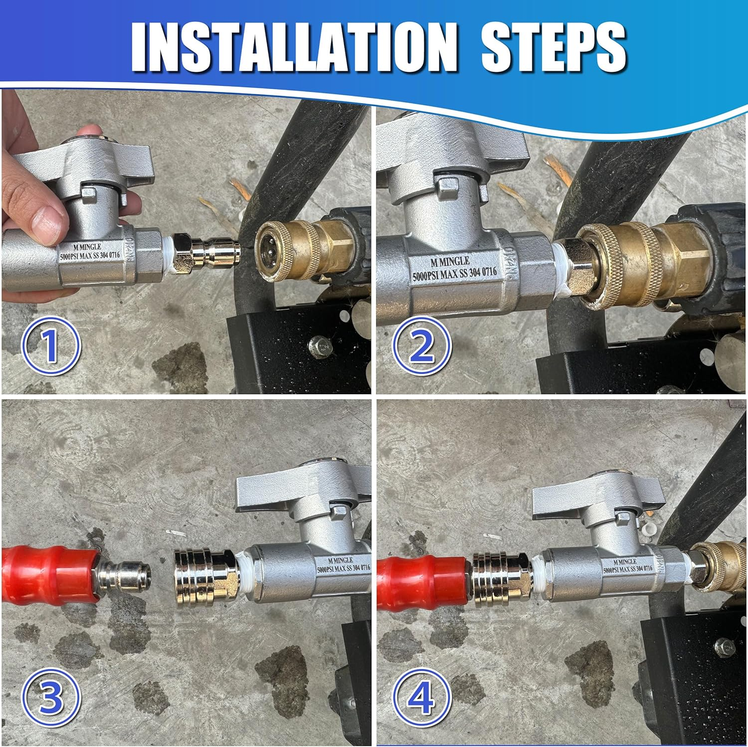 M MINGLE Ball Valve Pressure Washer, 3/8" Quick Connect Ball Valve for Power Washer Hose, 5000 PSI image number 1