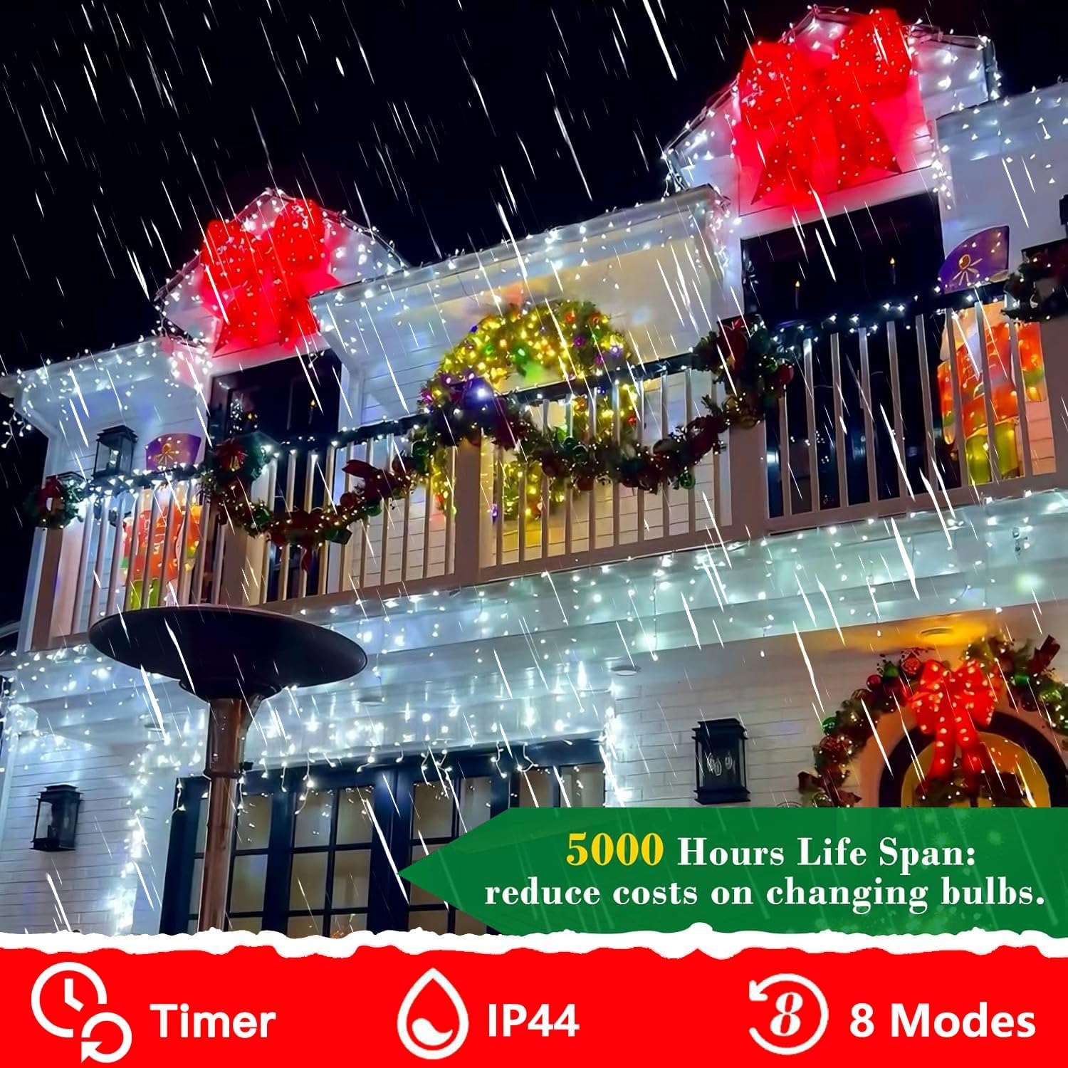 Christmas Lights Outdoor, Icicle Lights 32.8 Ft 400 LED Fairy Lights with Remote 8 Modes Icecycle String Lights Cascade for Wedding Indoor outside Party Holiday House Xmas Decorations(White) image number 5