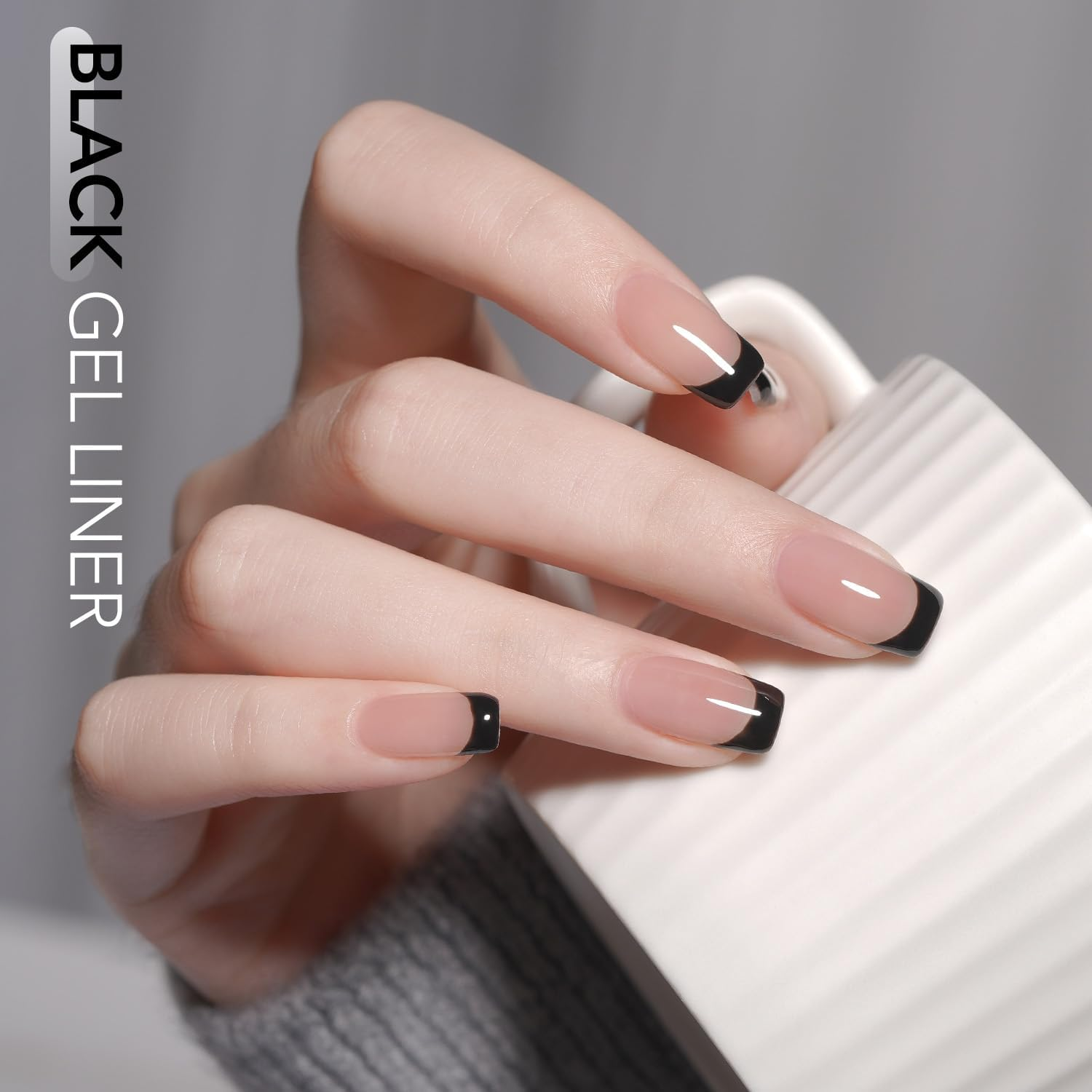 GAOY Black Swirl Gel Nail Polish Art Liner, 12Ml Classic Color Nail Paint Design with Thin Brush, UV Light Cure for DIY French Manicure at Home image number 4