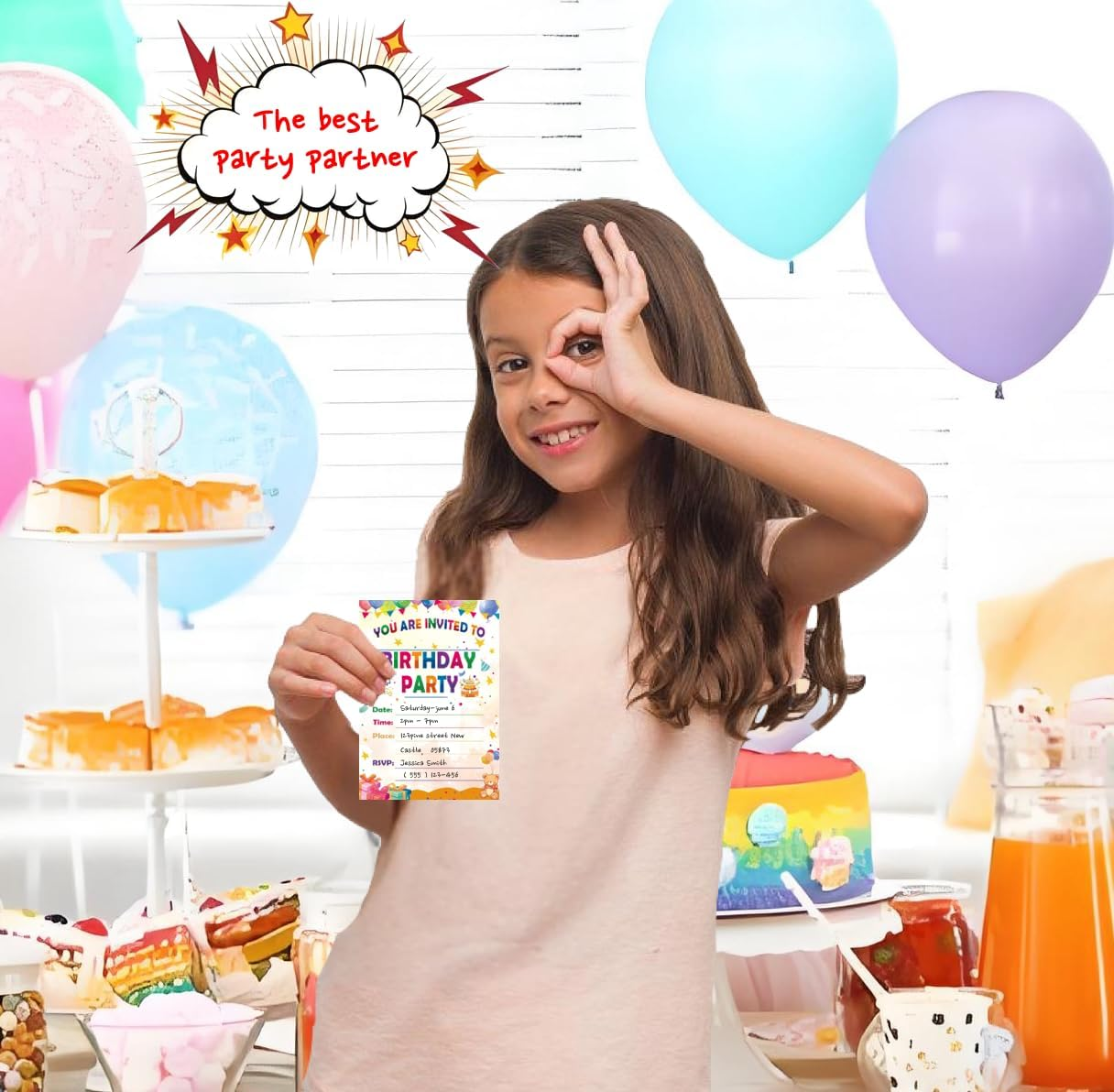 32 PCS Birthday Party Invitation for Children, 5 "X7" Cake Birthday Party Invitation Boys and Girls, Celebration Invitation for Teenagers, Balloon Gift Box with Birthday Hat and Cake Celebration Decoration