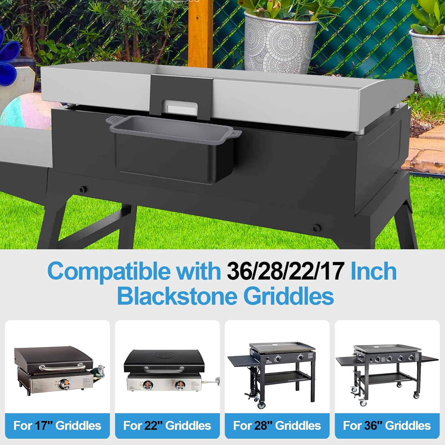 2 PCS Silicone Grease Cup Liners for Blackstone 36 28 22 17 Inch Griddle,Reusable Grease Catcher Cup Liner Grill Grease Tray,Durable Drip Pans Blackstone Griddle Accessories,Grey image number 3