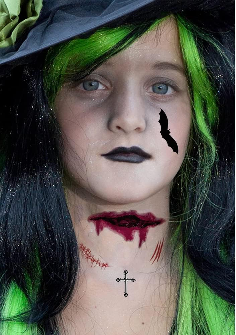 Halloween Tattoos Day of the Dead Temporary Tattoos Face Fake Stickers for Halloween Party Decoration 9Sheet Spider Scar Skull Body Makeup Decals - Christams image number 5