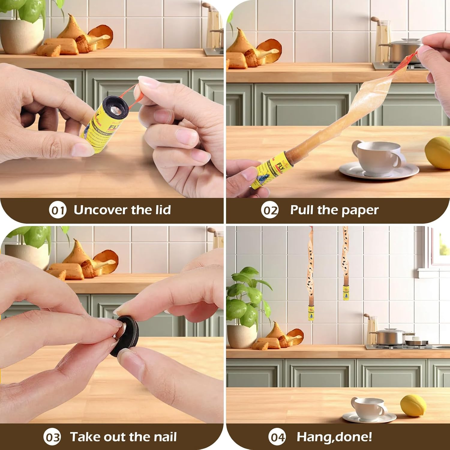 Bighan 24 Pcs Fly Paper Strips, Rolls Fly Paper Fly Ribbon Sticky Traps Hanging Insect Mosquito Traps Fly Catcher image number 2