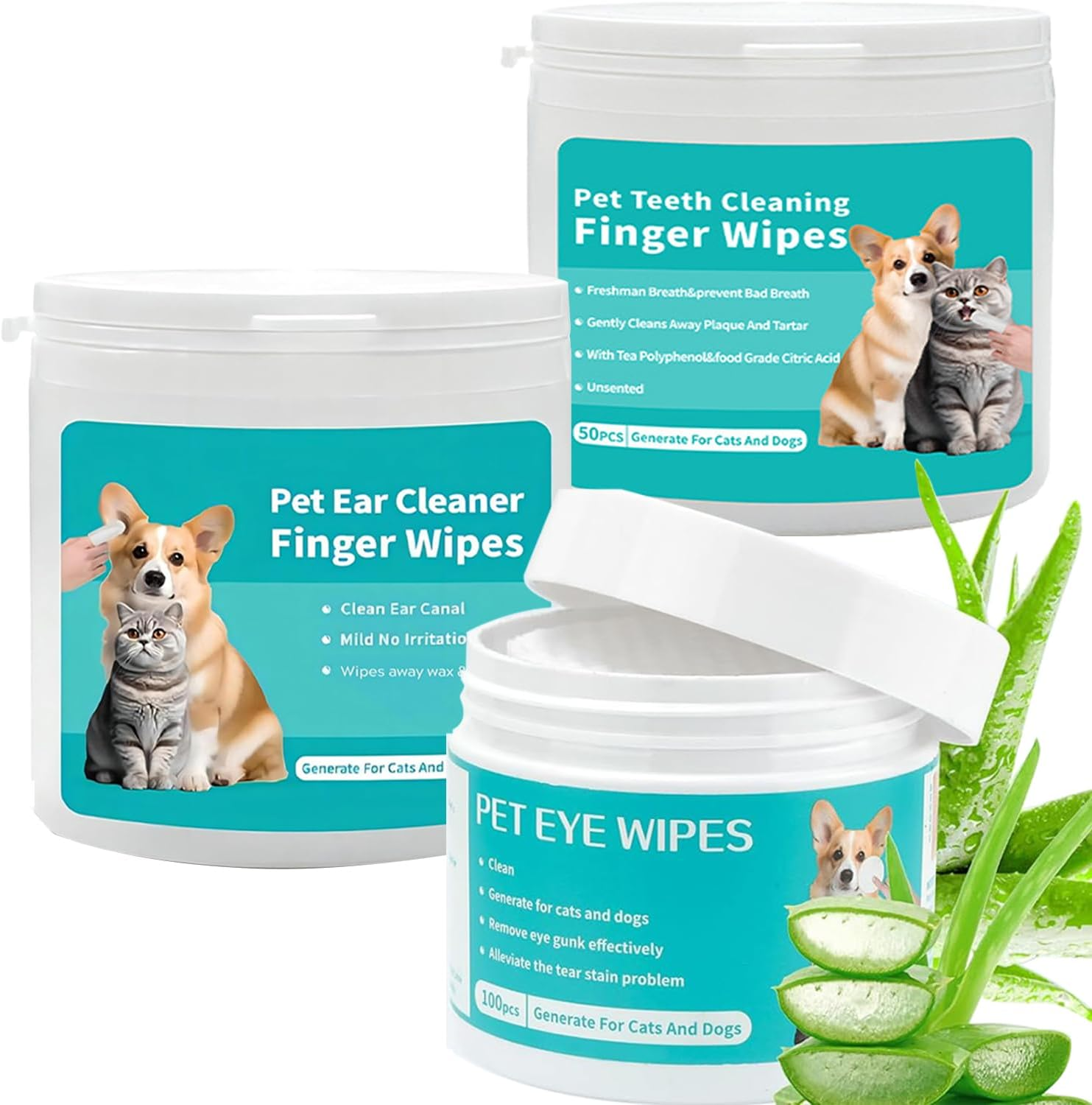 Mumoo Bear Pet Cleaning Wipes Ear Finger Wipes Teeth Finger Wipes and Eyes Wipes for Clean Dogs & Cats Ear Wax,Remove Plaque & Tartar Buildup and Reduce Tear Stains,Non-Irritating image number 5