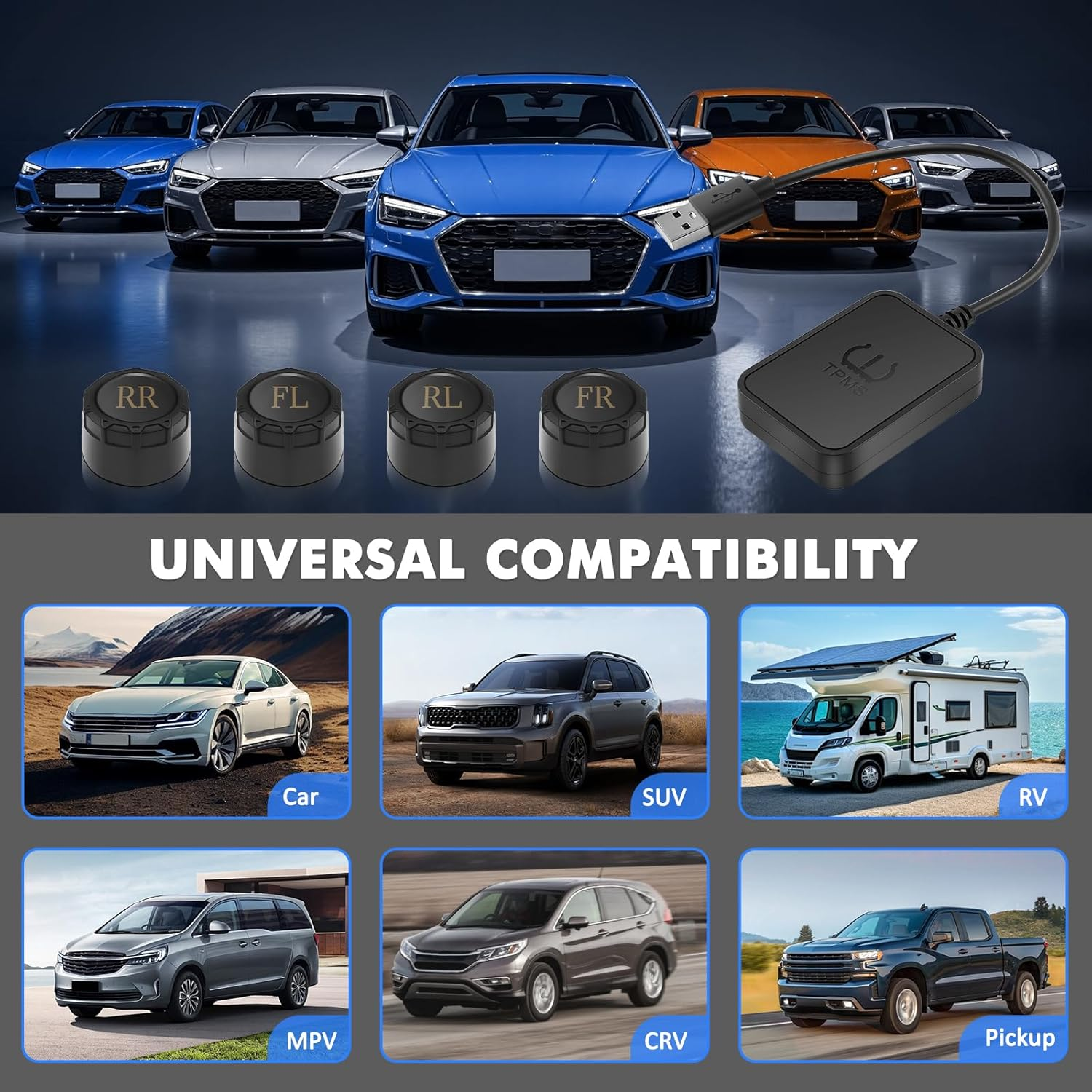 USB Car Tyre Pressure Monitoring System, Android TPMS for Android Navigation with 4 External Sensors, Auto Alarm, TPMS for Trucks Campers Trailers Sedan SUV RV MPV 0-116Psi image number 6