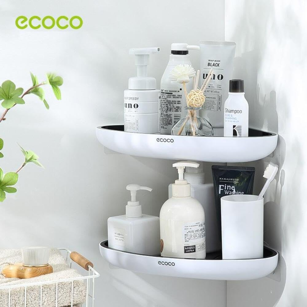 Ecoco Bathroom Corner Shower Shelf Corner Shower Caddy Shower Storage Organizer Wall Mounted for Bathroom, Kitchen, Toilet Black