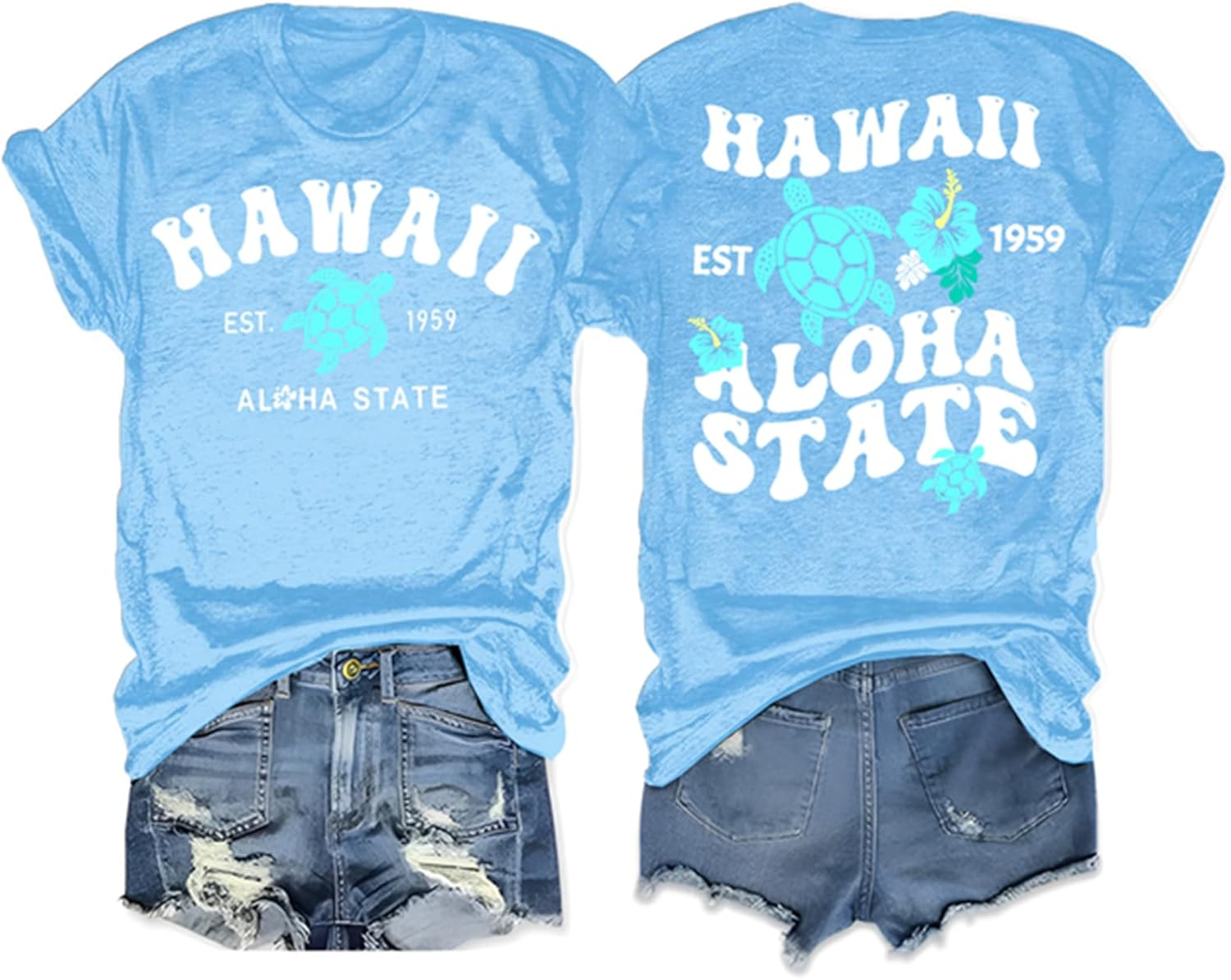 Hawaii 1959 Sea Turtle Leaf Print T Shirt for Summer