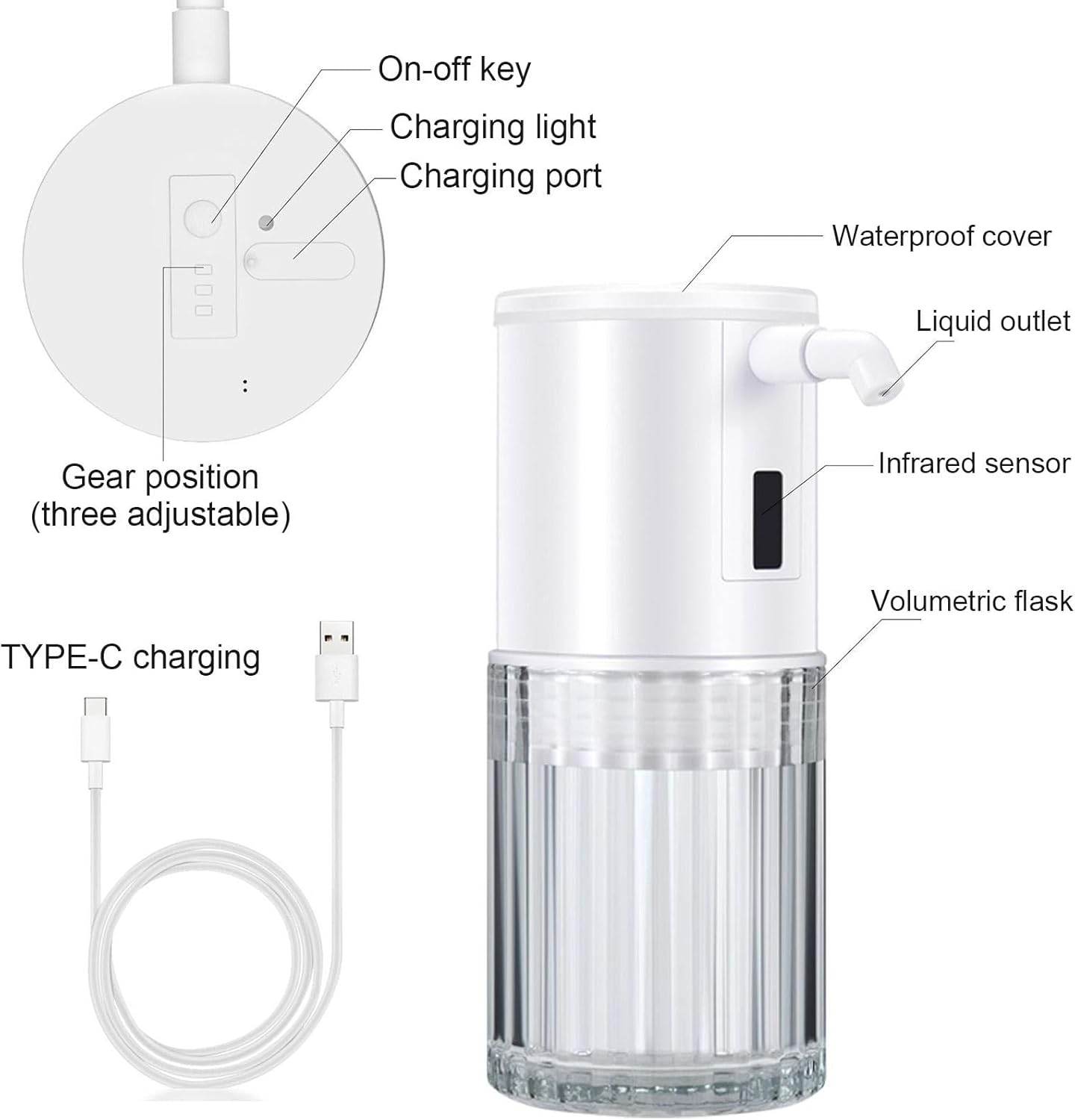 Glass Mouthwash Dispenser - Automatic Mouthwash Dispenser, Touchless Mouthwash Container | Rechargeable Countertop Mouth Wash Container, 3-Mode Glass Mouth Pump Dispenser for Bathroom and Kitchen image number 4