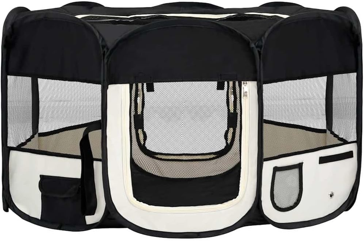 Foldable Dog Playpen with Carrying Bag - Black 145X145X61 Cm image number 3