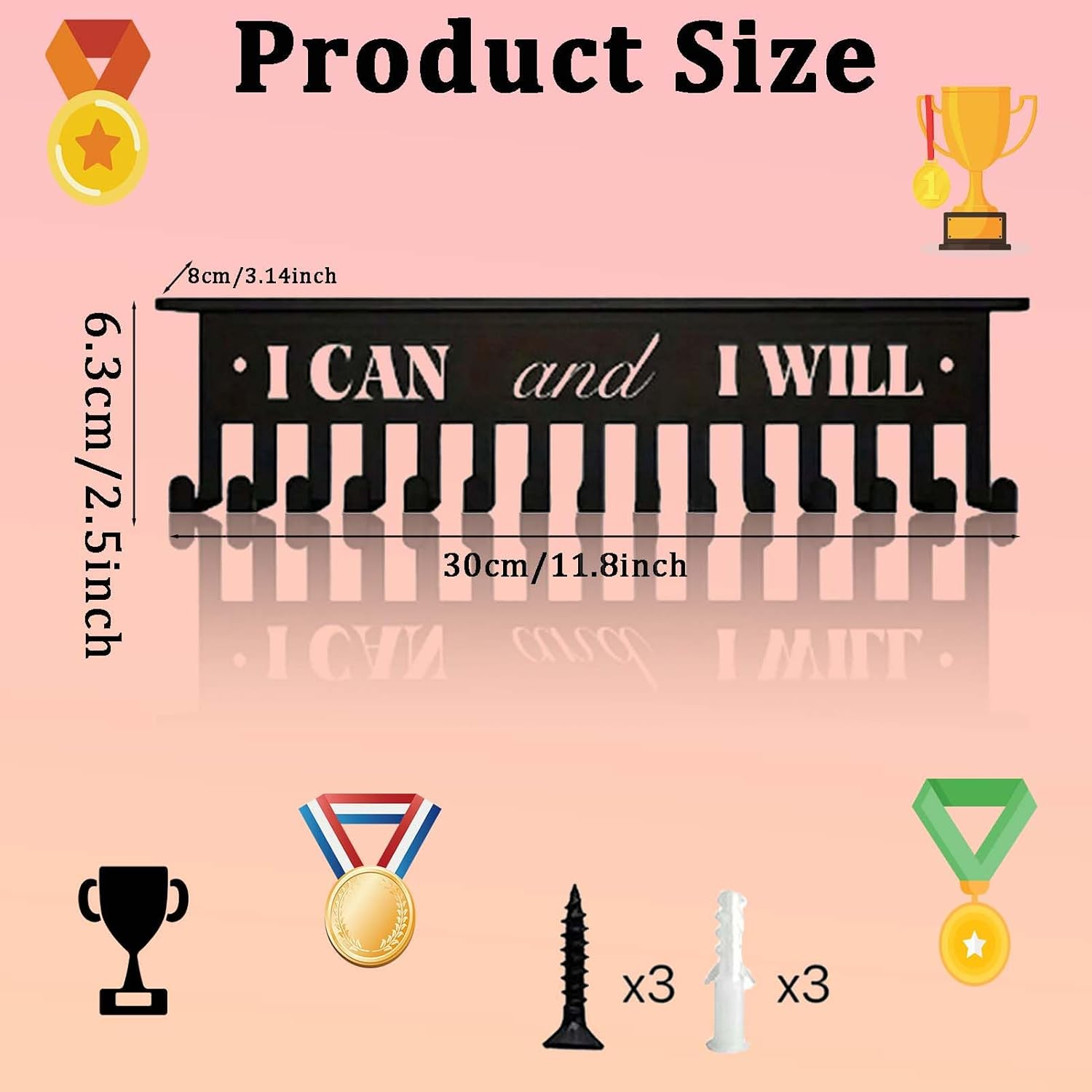 Medal Hanger Display,Metal Medal Holder with 15 Hook,Wall Mount Hanger Holder,Trophy Shelf for Karate Belt,Running,Marathon,Soccer,Taekwondo