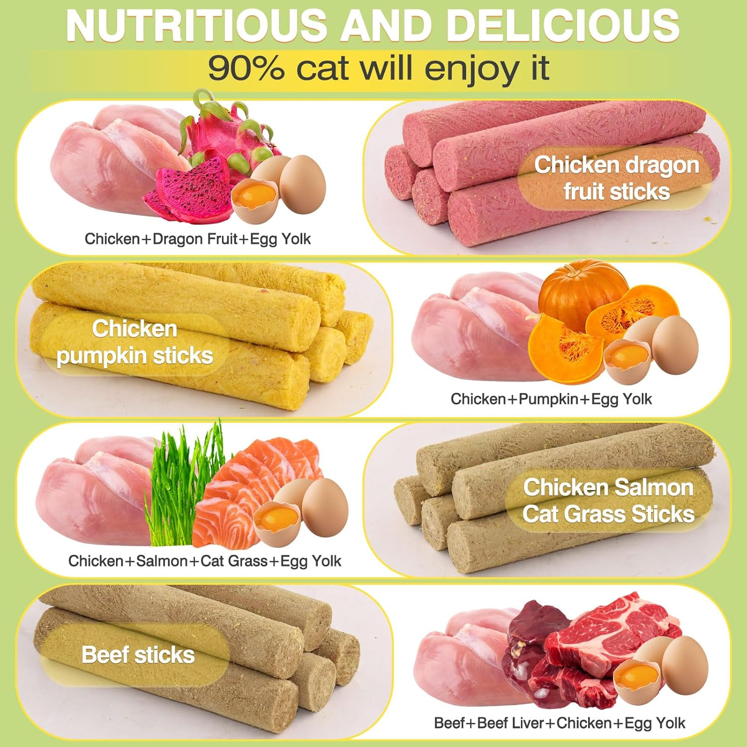 4 Flavors/110G Freeze-Dried Cat Treats,Natural Crunchy Cat Treats,Chew Sticks for Cats,Cats Dental Healthy and Hairball Control,(Beef,Cat Grass Salmon,Chicken Pumpkin,Chicken Dragon Fruit) image number 3