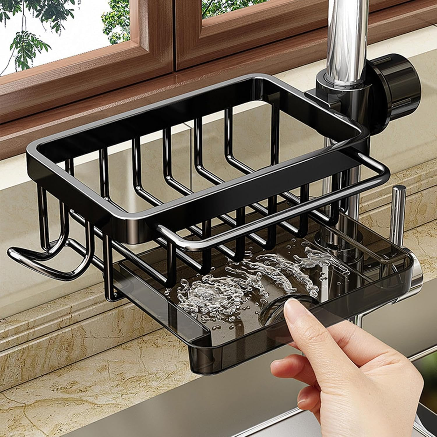 Space-Saving Adjustable over Faucet Organizer,Kitchen Sink Caddy Holder for Storage Dish Sponge,Towel,Fits 1.8-2.8Cm round Water Pipes (Secure Grip & No Drilling) image number 3