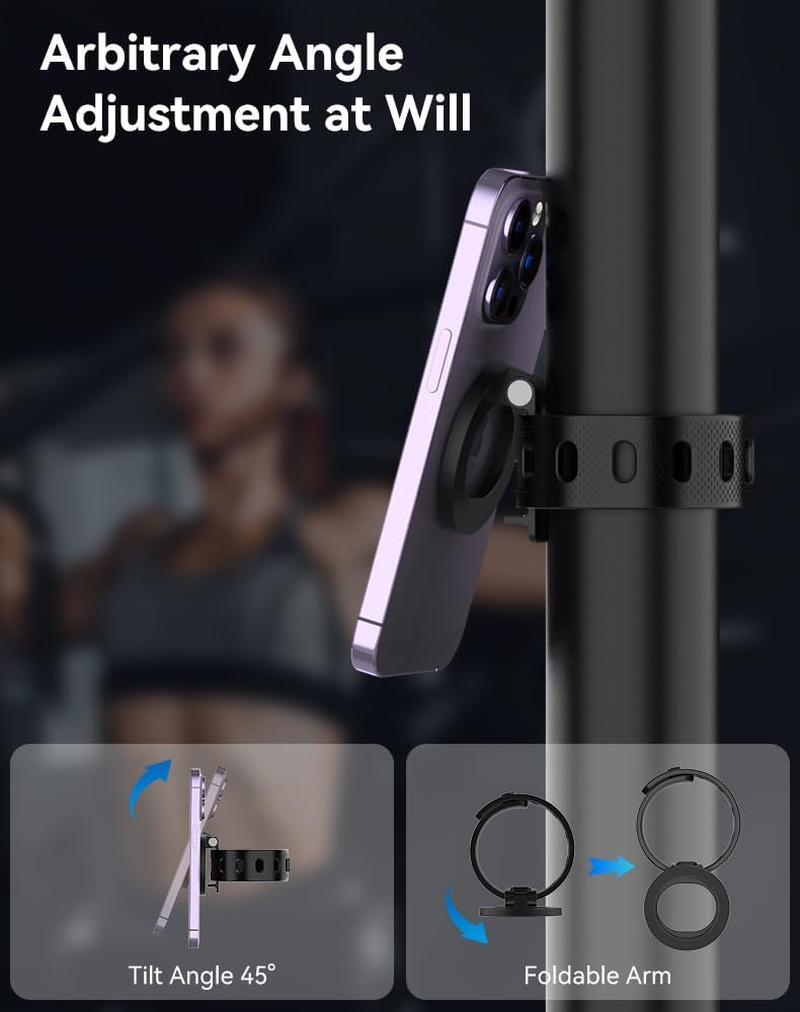 Honeteek Magnetic Phone Holder for Stroller, Strong Magnetic Bar Phone Mount for Bike, Gym Treadmill with Adjustable Strap, 17 N52 Magnets & Magsafe Phone Holder Fit for Iphone 12-17 Series image number 6